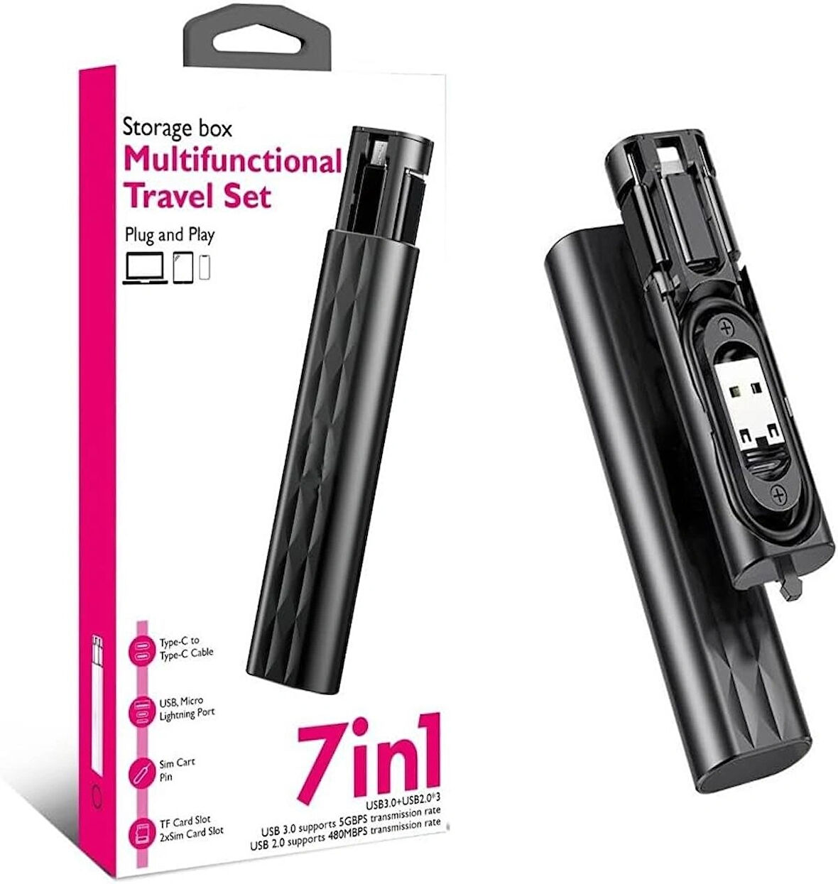 7 in 1 Çok İşlevli USB C adaptör seti Type-C, Usb, Micro Light-ning Port, Seyahat için