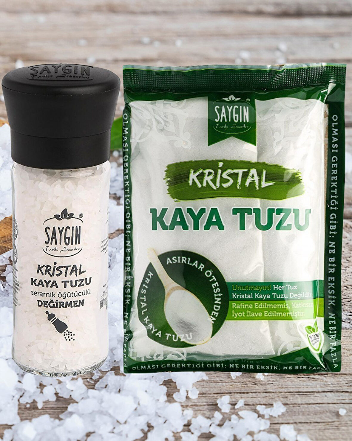 Değirmen Kaya Tuzu (110 gr) & Sofralık Poşet Kaya Tuzu (500 gr) 2'li Set