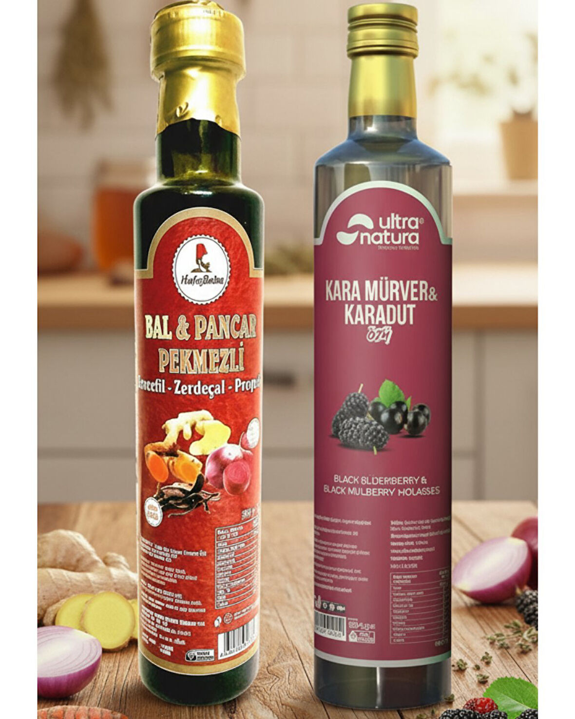 Bal & Pancar Pekmezli Zencefil-Zerdeçal-Propolis 350 gr, Karamürver ve Karadut Özü - 680gr İKİLİ KIŞ SETİ