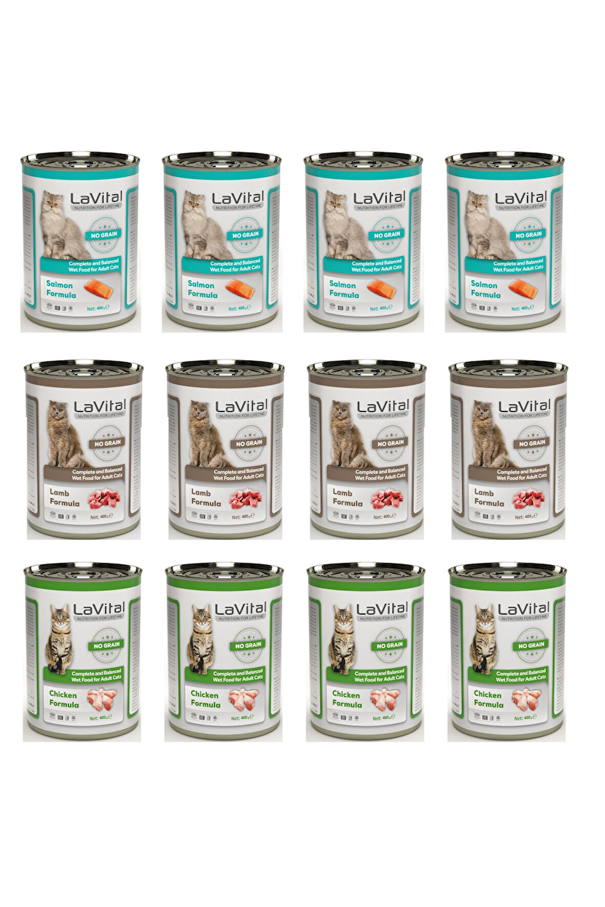 LaVital Tahılsız 3 Çeşit Karma Kedi Konservesi 400 Gr. X 12 Adet
