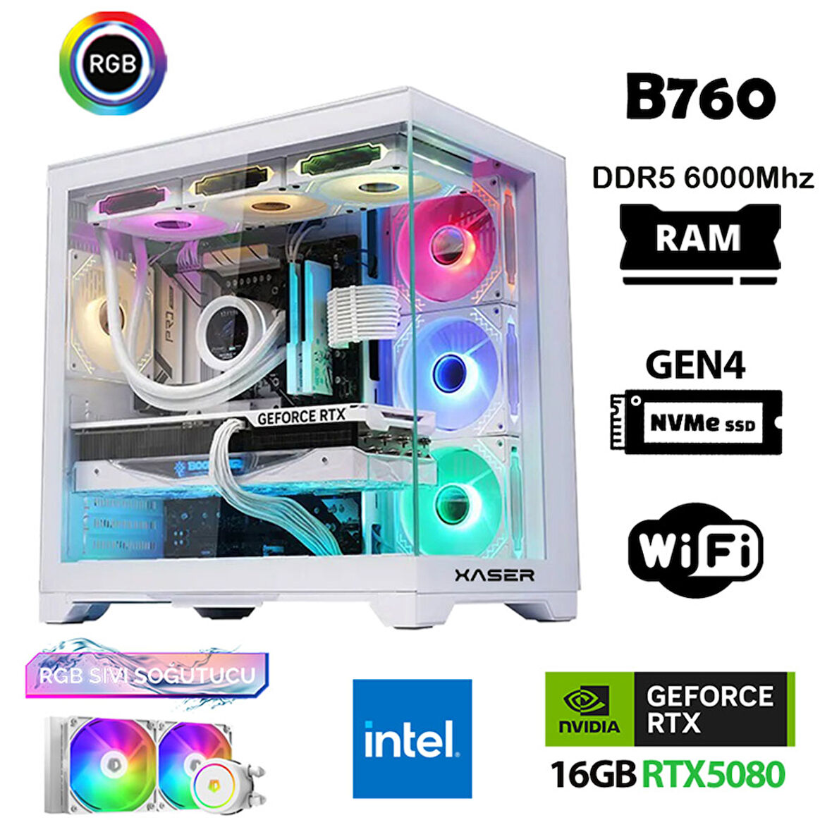 Xaser Velox X420 i7 14700f 32GB DDR5 Ram 1TB M.2 NVMe SSD 16GB RTX5080 Masaüstü Oyuncu Bilgisayarı