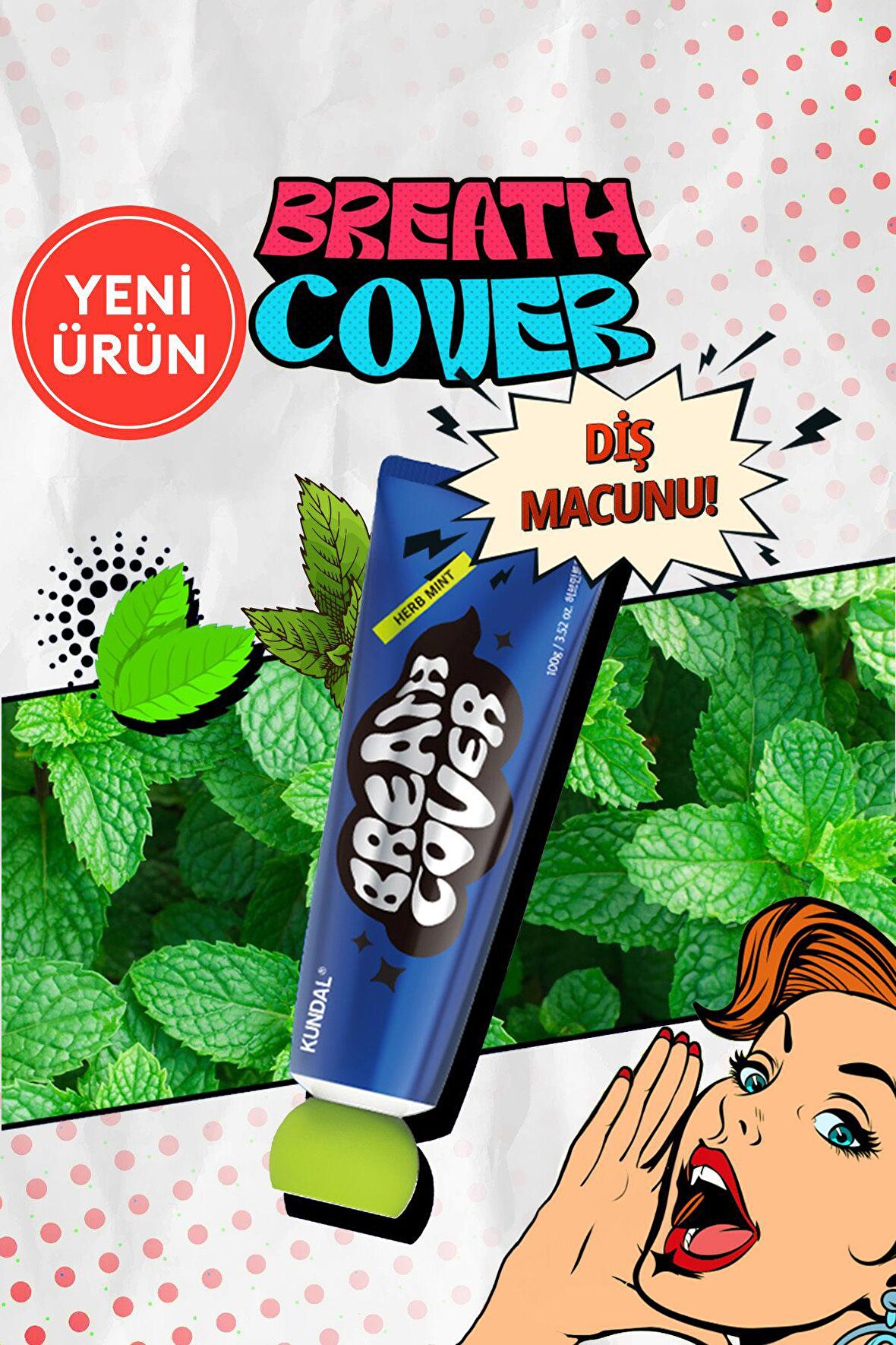 Bitkisel Özlü, Nane Aromalı Diş Macunu KUNDAL Deep Breath Cover Toothpaste (Herb Mint)