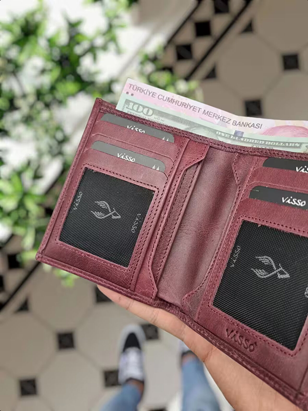 VİSSO 155 Bordo Renk HAKİKİ DERİ İSME ÖZEL YAVRU GEÇME KARTLIKLI KADIN ERKEK CÜZDAN Çanta Erkek Kadın Bordo Tiguan