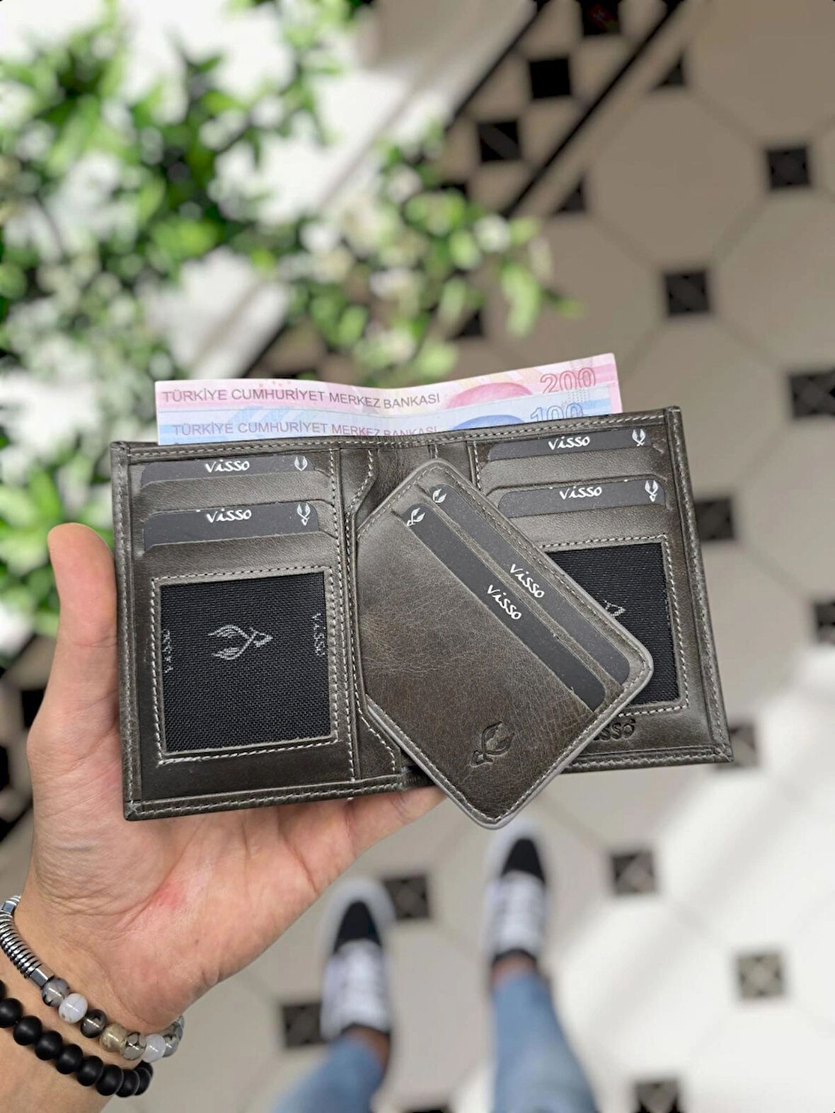 VİSSO 155 Siyah HAKİKİ DERİ İSME ÖZEL YAVRU GEÇME KARTLIKLI KADIN ERKEK CÜZDAN Çanta Erkek Kadın Gri Crayz