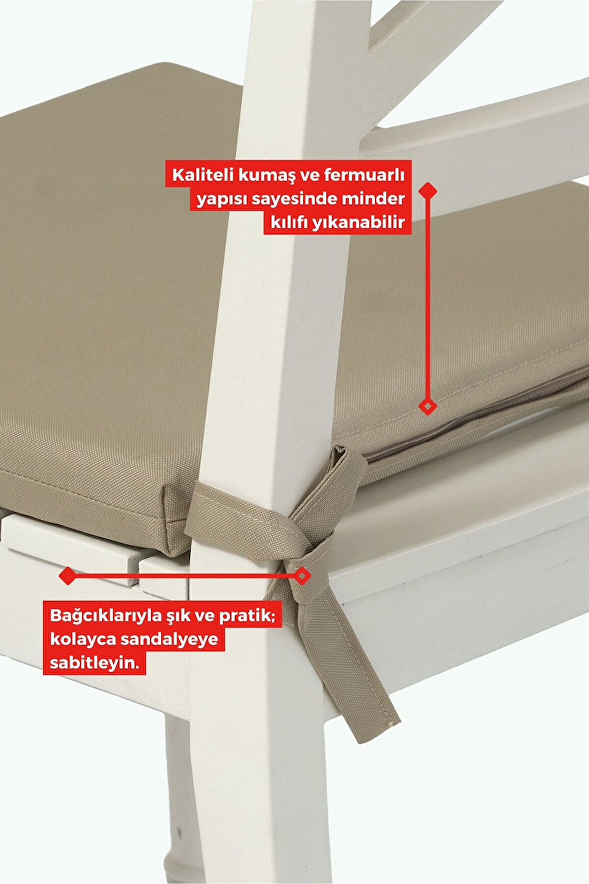 4'lı Sandalye Minderi Su İtici Kumaş 40x40 cm Sünger Sandalye Minderi Bağcıklı