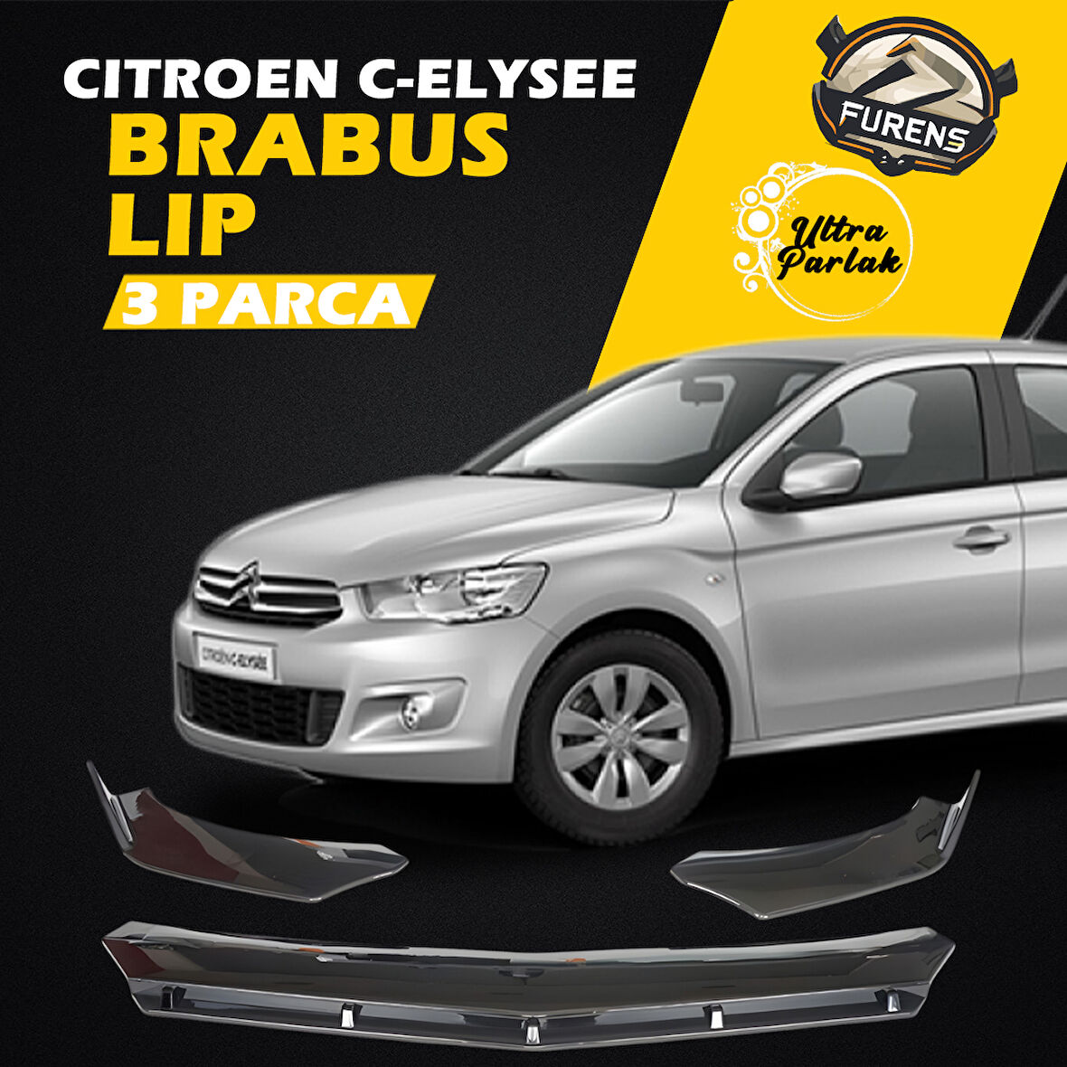 Citroen C Elysee 2012-2019 Uyumlu Brabus Ön Lip 3 Parça Kanatlı Lip