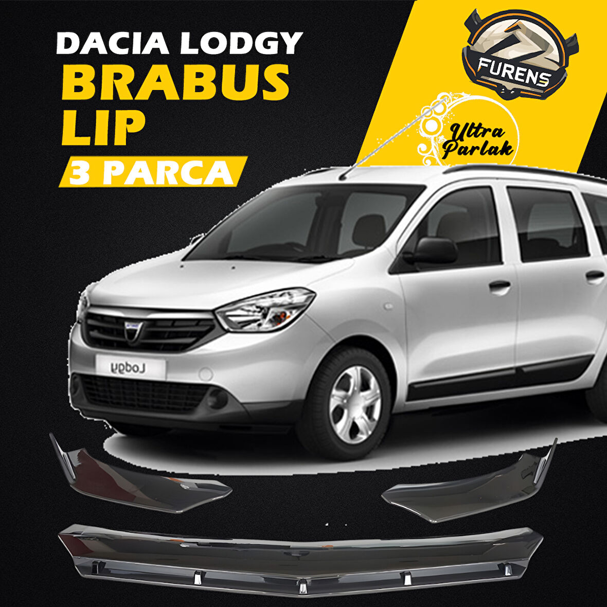 Dacia Lodgy 2012 - 2021 Uyumlu Brabus Ön Lip 3 Parça Kanatlı Lip