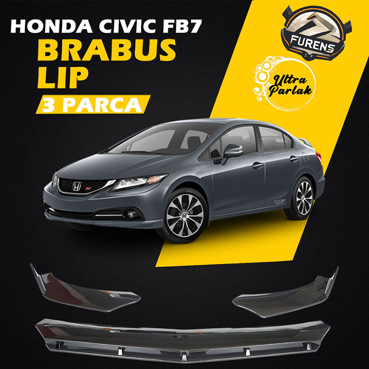 Honda Civic Fb7 2012-2016 Uyumlu Brabus Ön Lip 3 Parça Kanatlı Lip