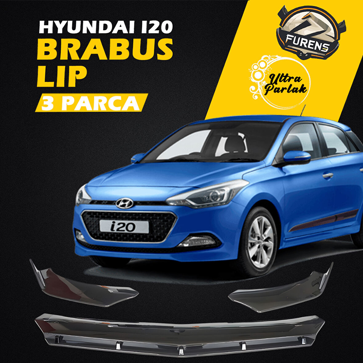 Hyundai I20 2014 Uyumlu Brabus Ön Lip 3 Parça Kanatlı Lip