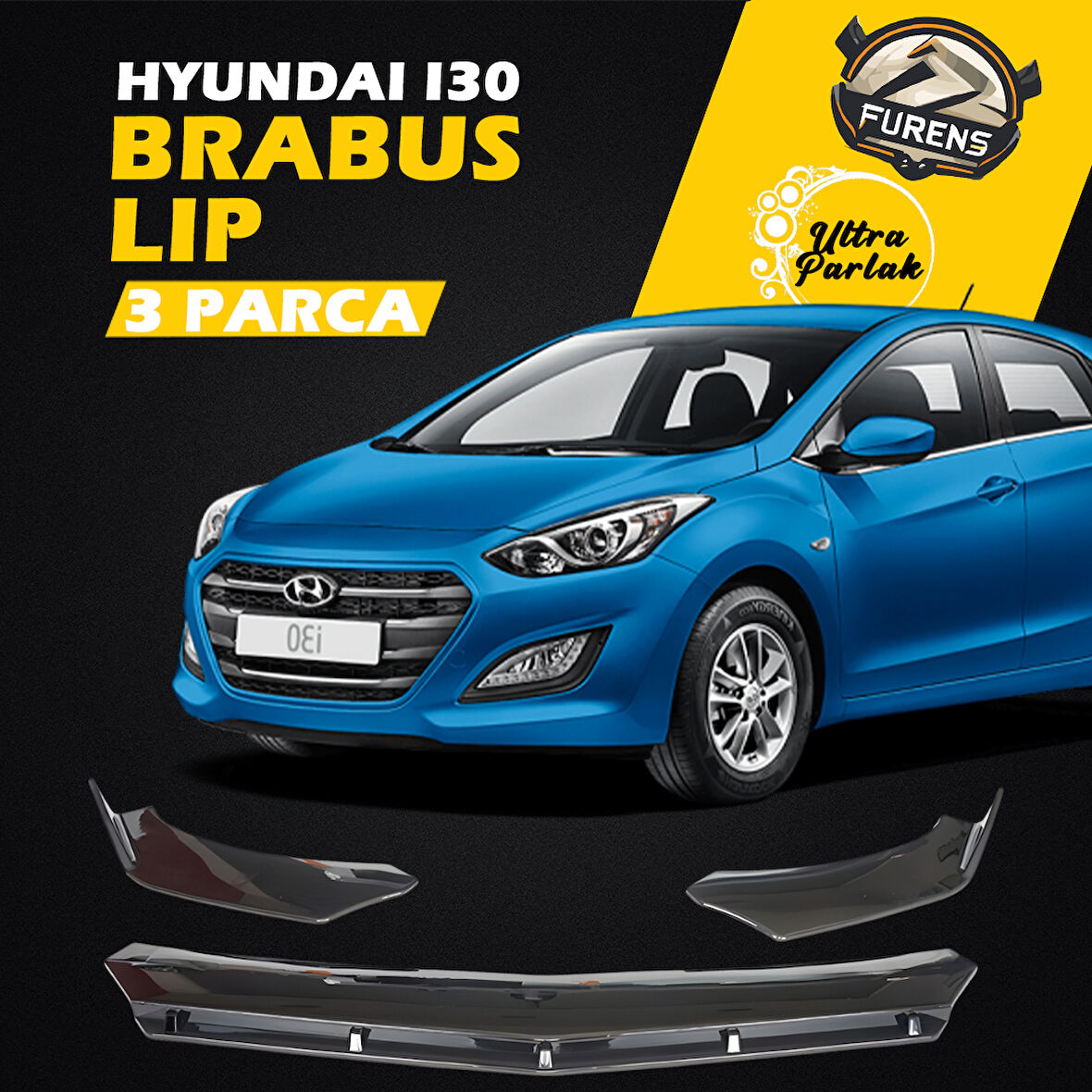 Hyundai I30 2012-2017 Uyumlu Brabus Ön Lip 3 Parça Kanatlı Lip