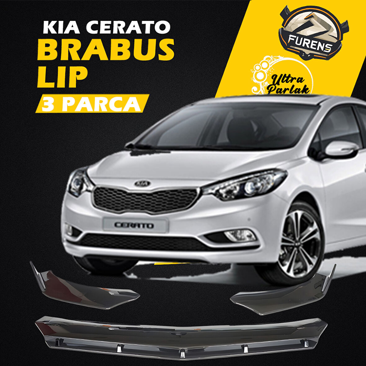 Kia Cerato 2016-2019 Uyumlu Brabus Ön Lip 3 Parça Kanatlı Lip