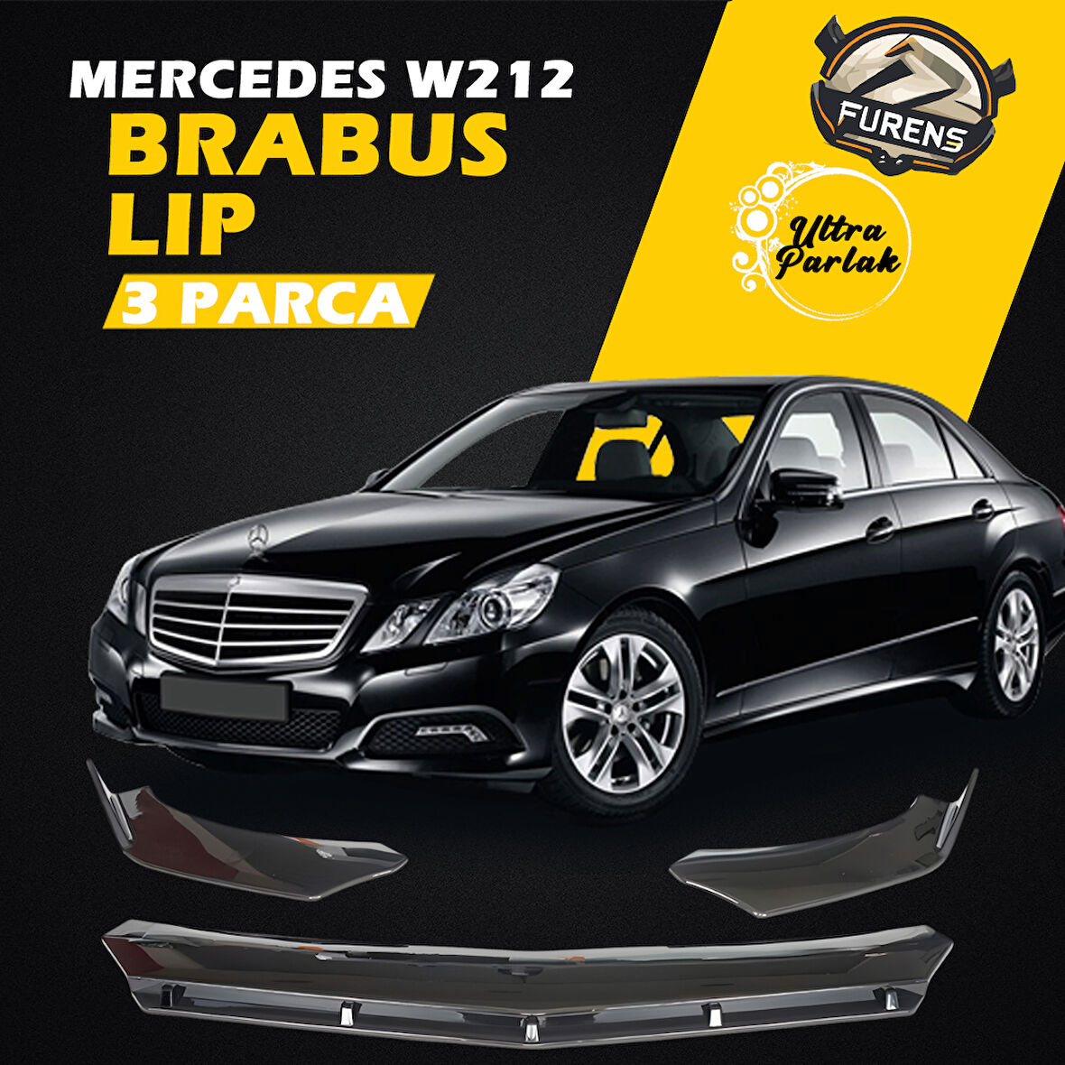 Mercedes Benz W212 2009-2016 Uyumlu Brabus Ön Lip 3 Parça Kanatlı Lip