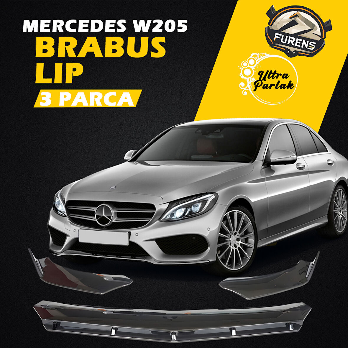 Mercedes W205 C Serisi 2015 Sonrası Uyumlu Brabus Ön Lip 3 Parça Kanatlı Lip