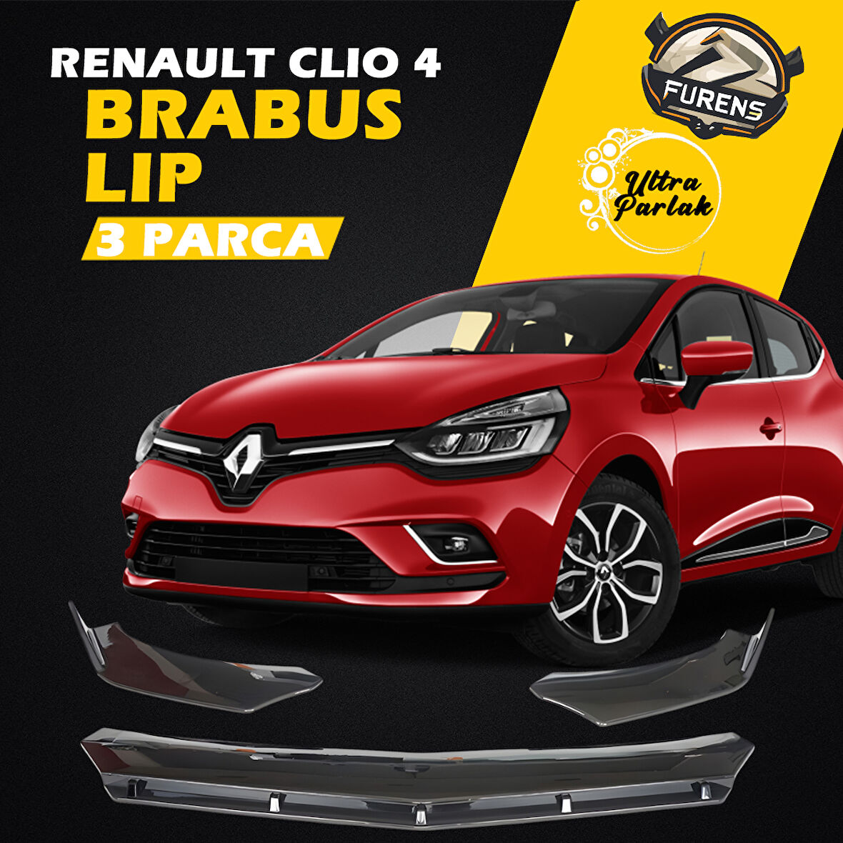 Renault Clio 4 Uyumlu Brabus Ön Lip 3 Parça Kanatlı Lip