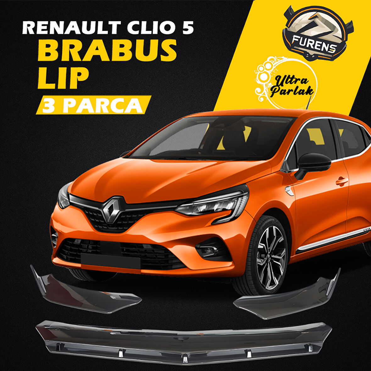 Renault Clio 5 2019 Uyumlu Brabus Ön Lip 3 Parça Kanatlı Lip