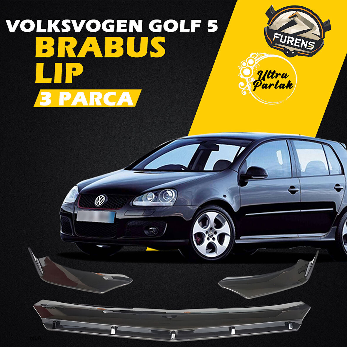 Vw Golf 5 2003-2009 Uyumlu Brabus Ön Lip 3 Parça Kanatlı Lip