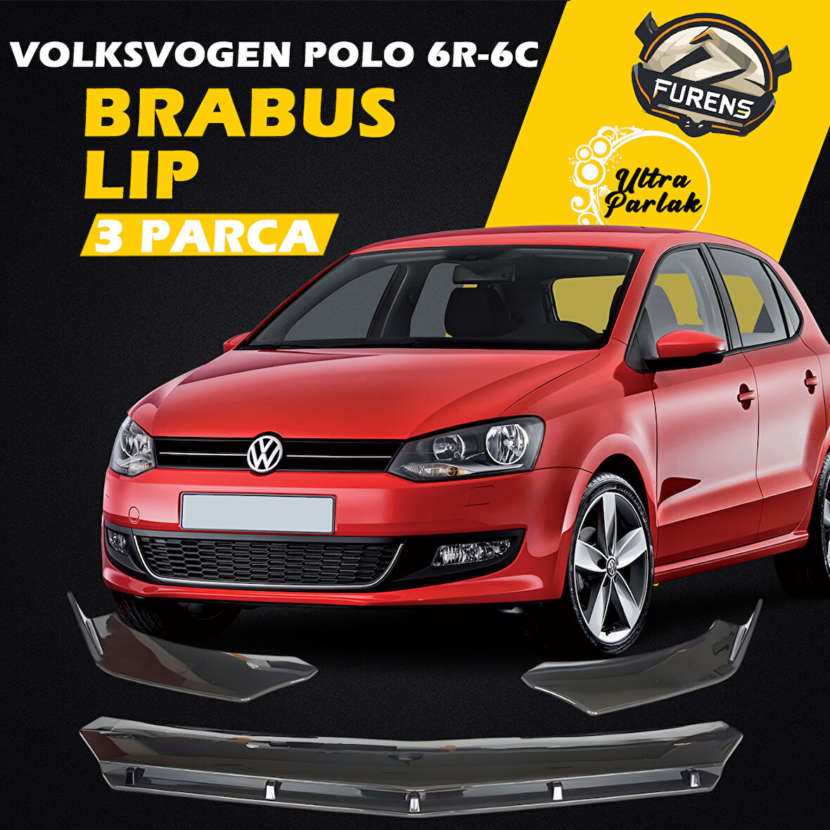 Vw Polo 6r-6c 2009-2017Uyumlu Brabus Ön Lip 3 Parça Kanatlı Lip