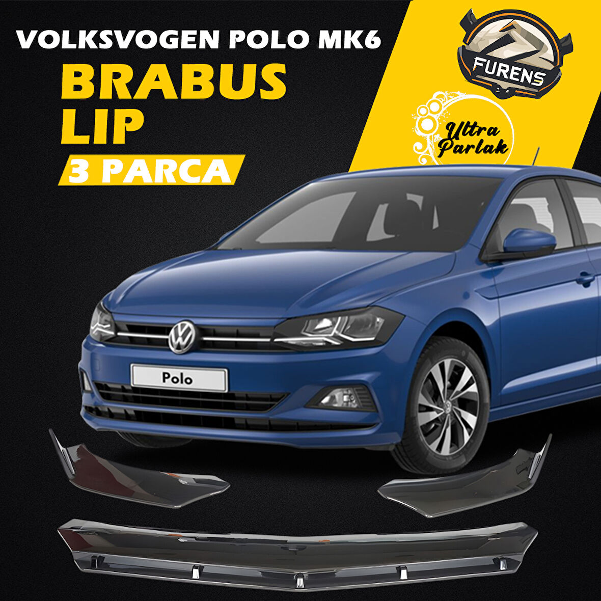 Vw Polo Mk6 2018 Uyumlu Brabus Ön Lip 3 Parça Kanatlı Lip