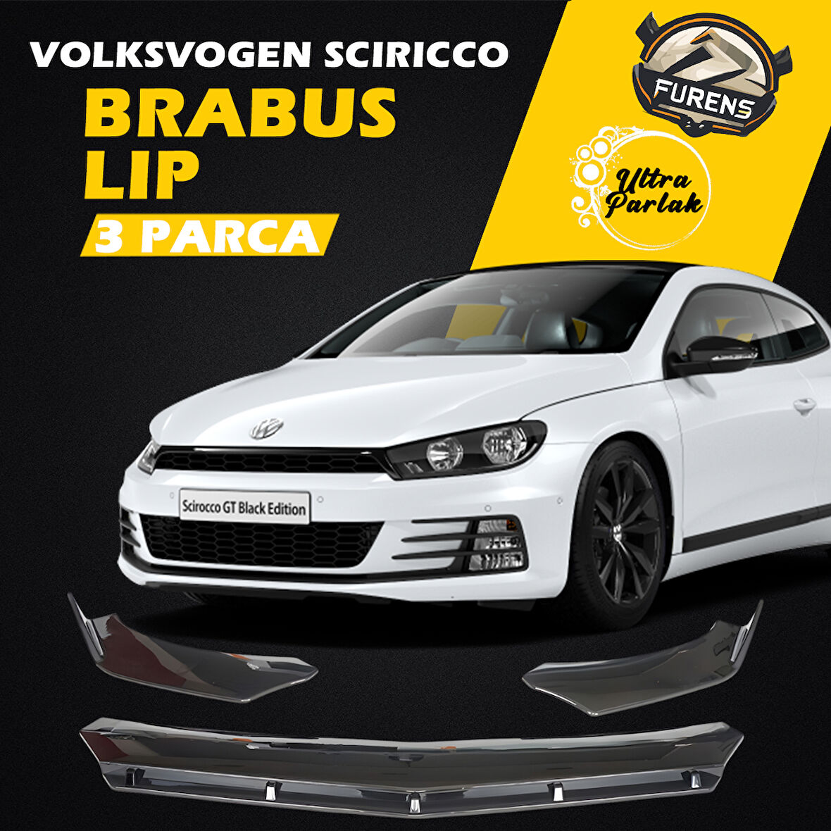 Vw Scirocco 08-16 Uyumlu Brabus Ön Lip 3 Parça Kanatlı Lip