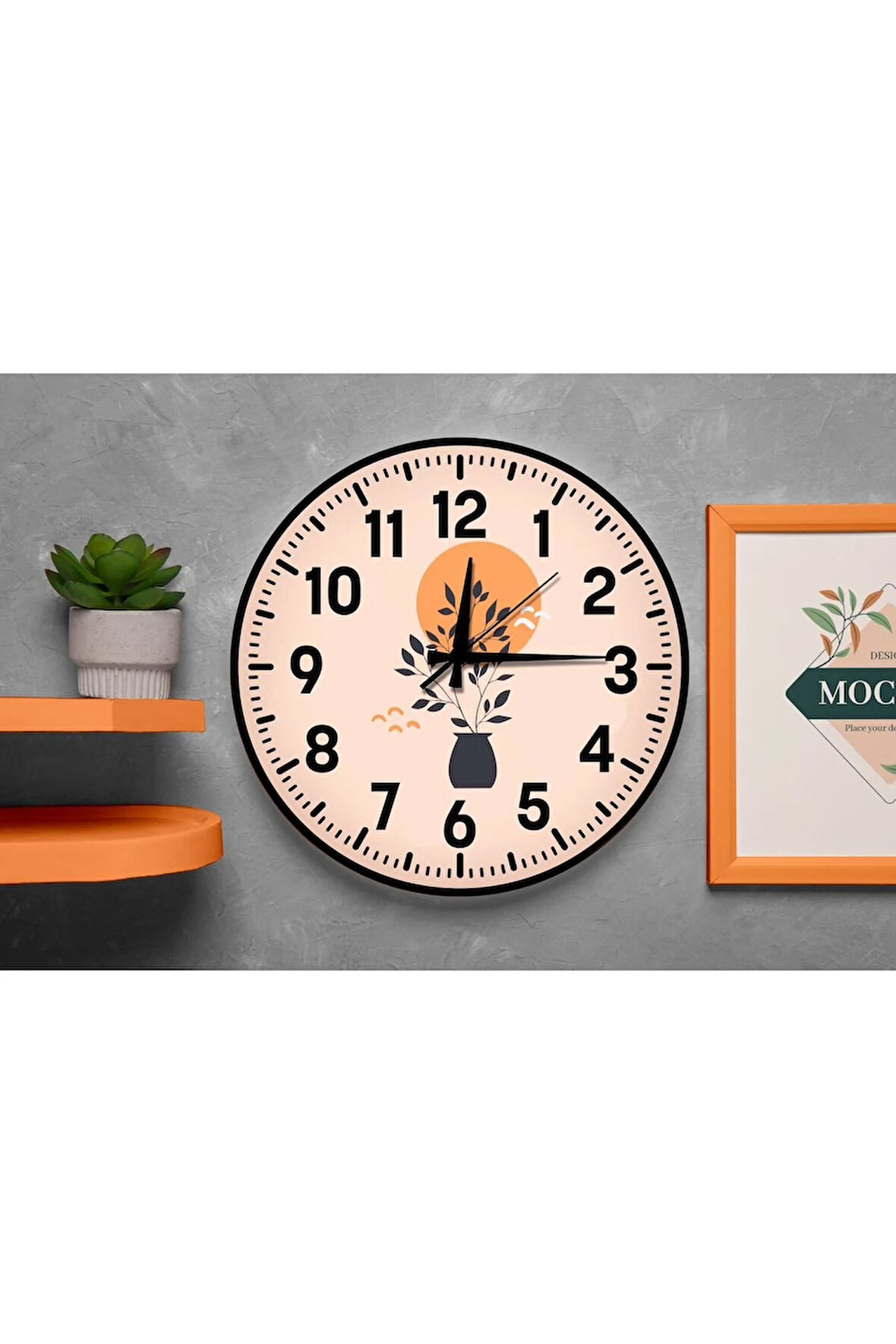 Dekoratif Türkçe Rakamlı UV Baskılı Duvar Saati (Sessiz) Akar Mekanizma Metal Akrep Yelkovan