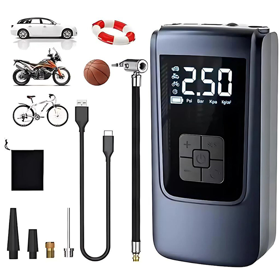 Coofbe 150psi 6000mAh Şarjlı Otomatik Araç Lastik Şişirme Pompası Araç Lastik Hava Kompresörü Led Işıklı