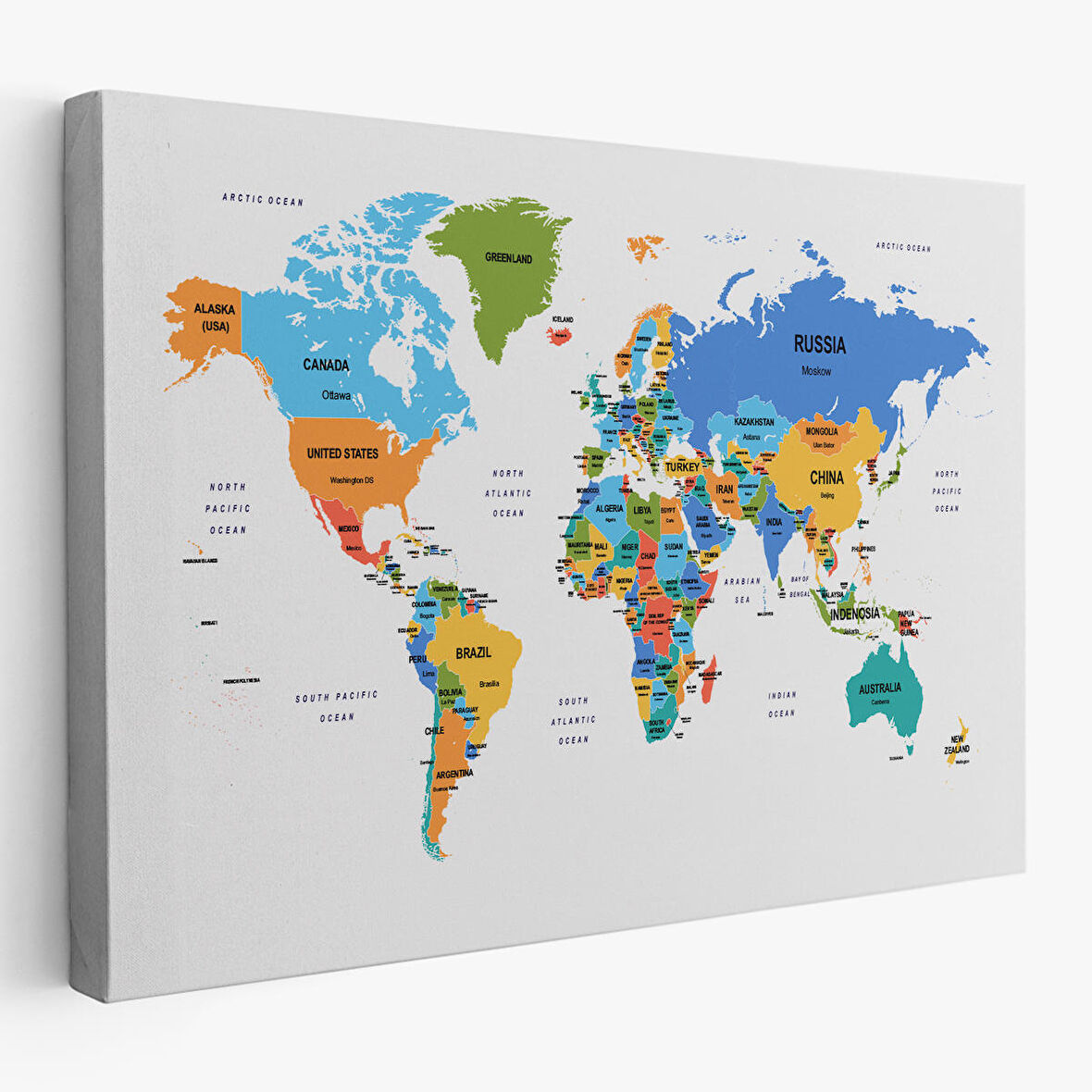 Harita Sepeti Dünya Haritası Dekoratif Kanvas Tablo Ülke ve Başkentli 1561