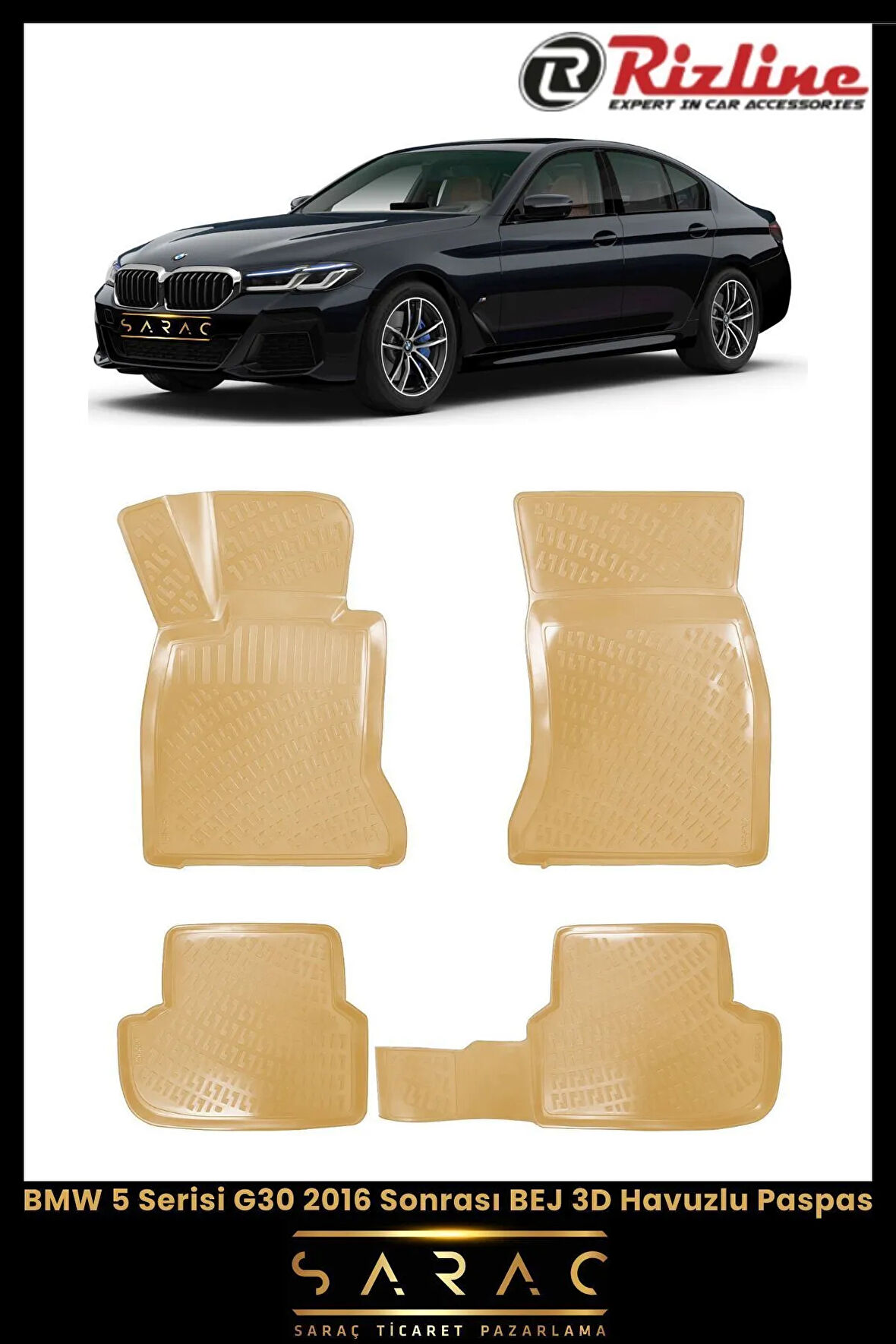 Rizline BMW 5 Serisi G30 2018 Model BEJ 3D Havuzlu Paspas