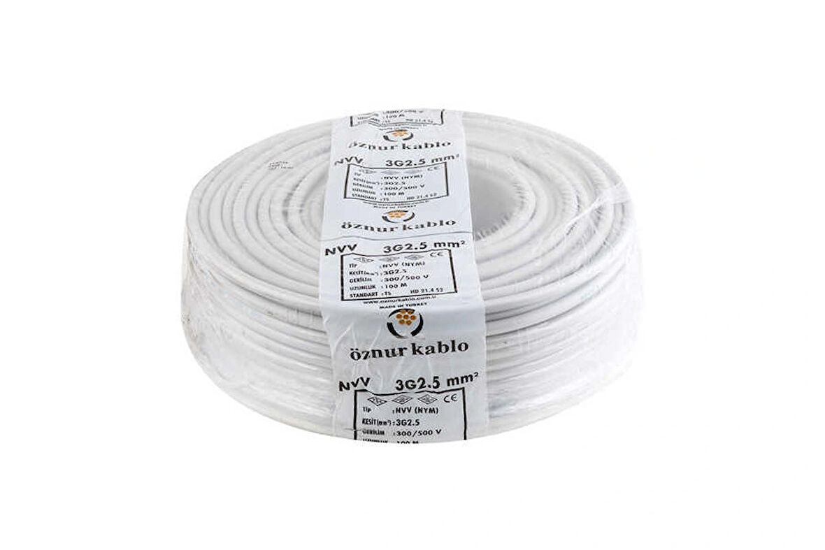 ÖZNUR KABLO EVDEN ELEKTRİKLİ ARABA ŞARJ UZATMA KABLOSU TOPRAKLI BAKIR 3X2.5 MM (100 METRE)
