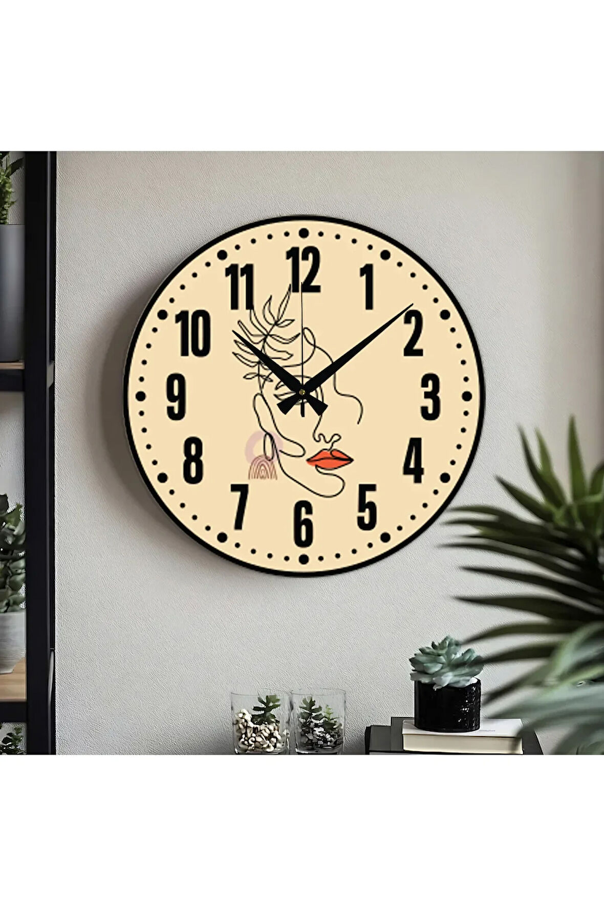 Dekoratif Türkçe Rakamlı UV Baskılı Duvar Saati (Sessiz) Akar Mekanizma 40CM Metal Akrep Yelkovan