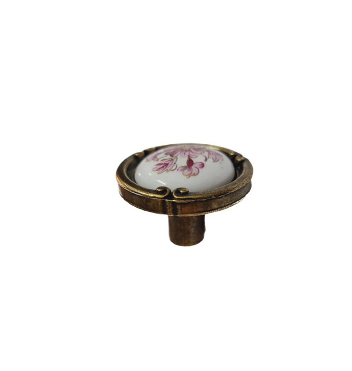 PORSELEN DÜĞME KULP METAL ANTİKSARI BEYAZ  MOTİFLİ  02  / 5 ADET
