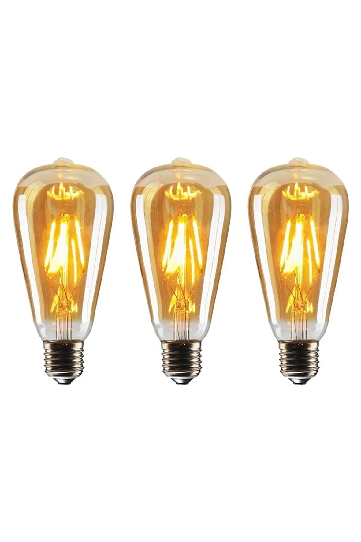 St64 Flamanlı 4w Rustik Led Ampul 3'lü Paket Dekoratif Vintage Aydınlatma