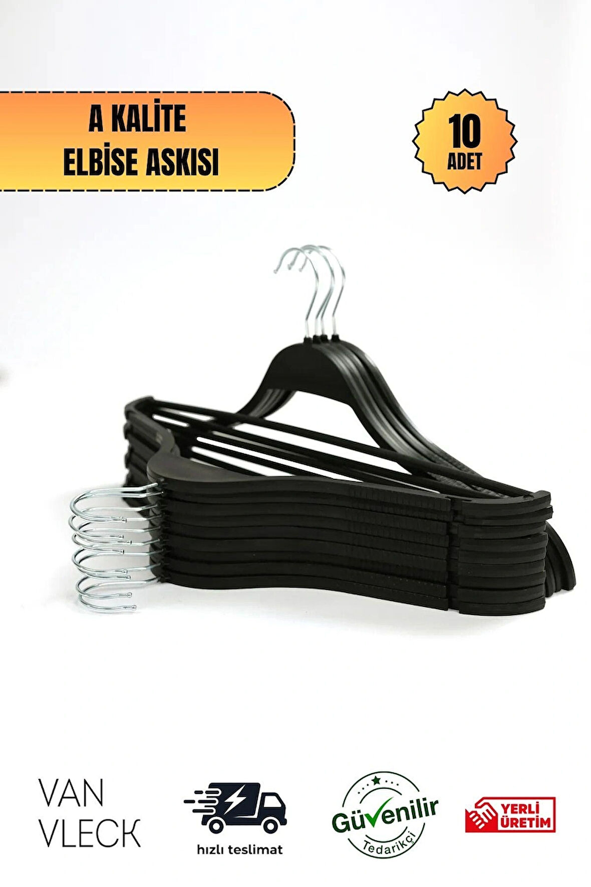 10'lu Siyah, Beyaz, Kahve Plastik Askı Seti – Dayanıklı Kıyafet Askıları, Ev ve Ofis Kullanımı İçin