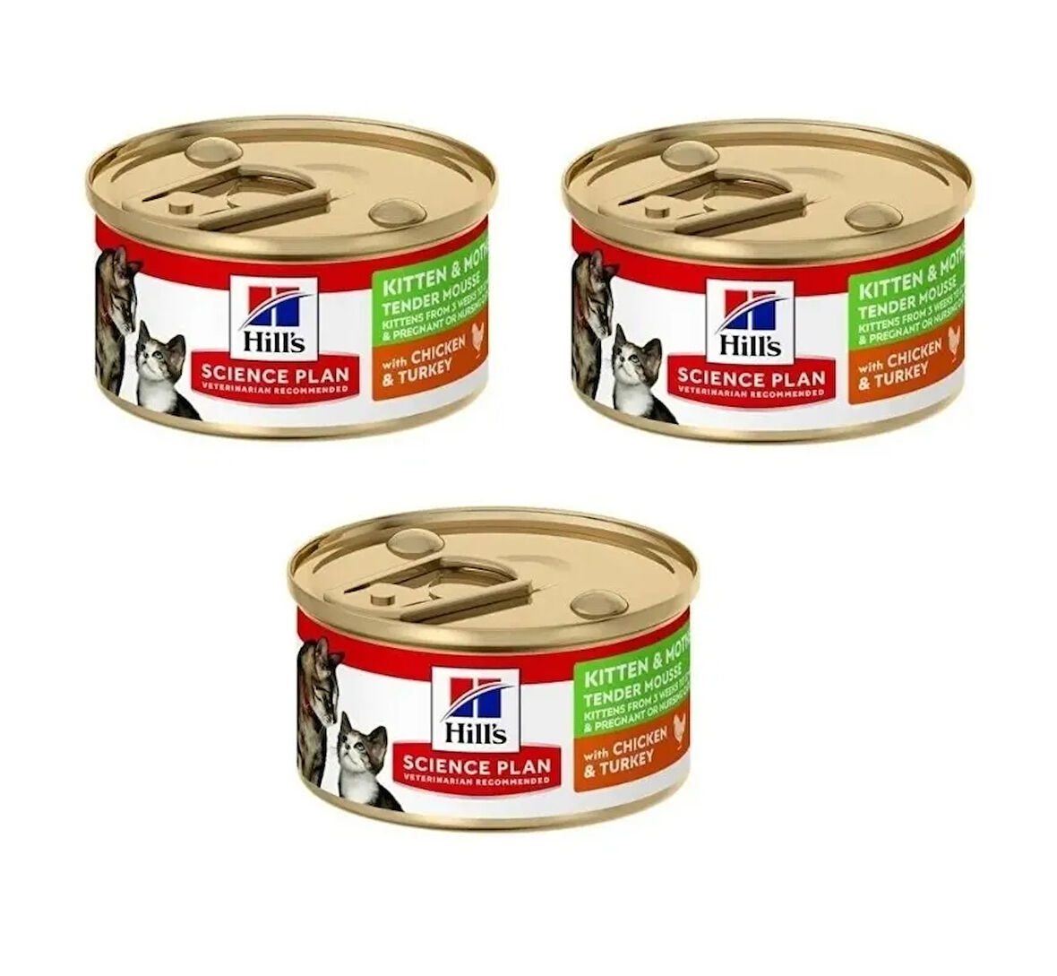 Hill's Kitten & Mother Tender Mousse Tavuk Ve Hindili Yavru ve Anne Kedi Yaş Maması 85 Gr X 3 Adet