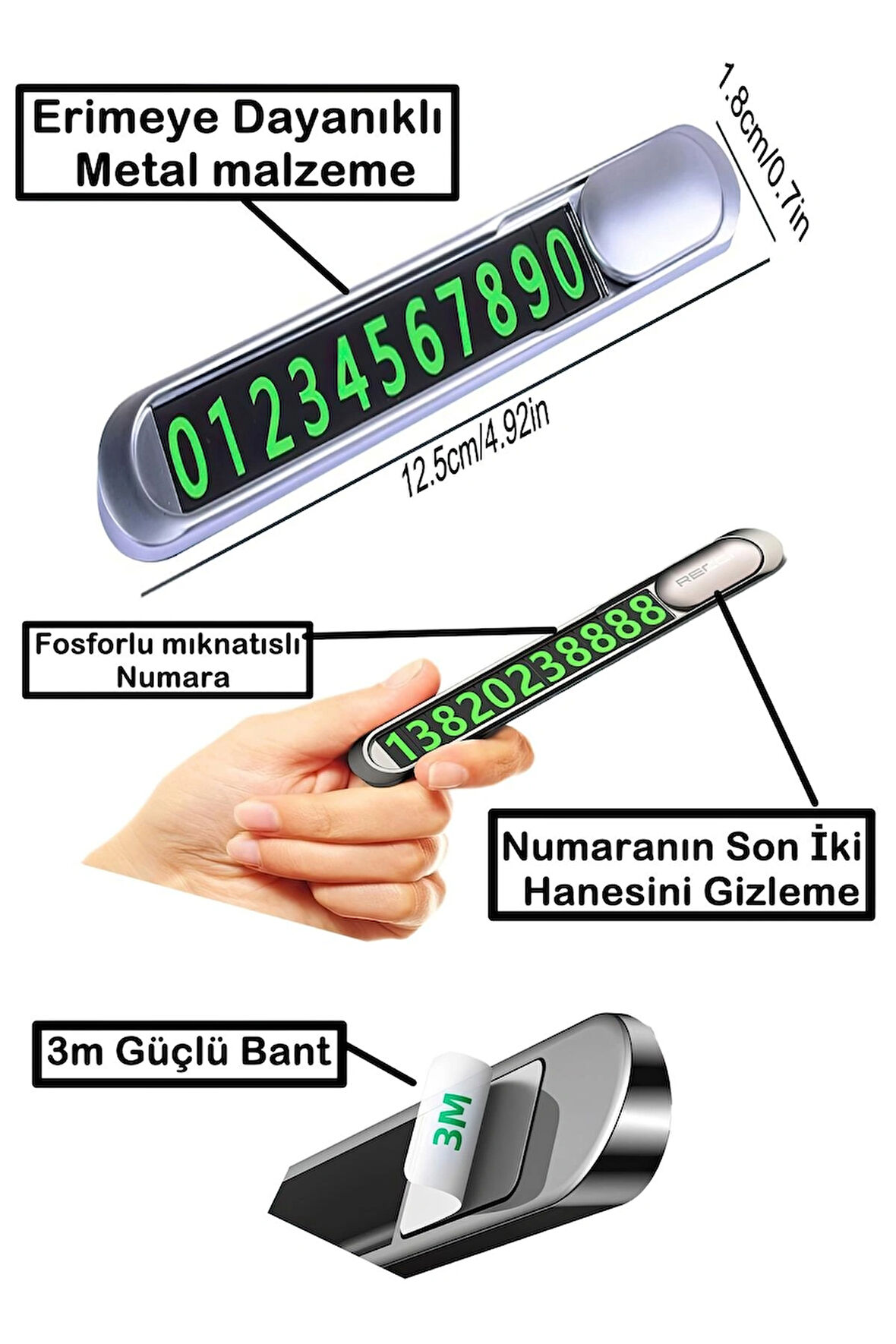 Metal Aksamlı Mıknatıslı/Fosforlu/Numara Gizleme Ultra Kaliteli Araç Numaratör