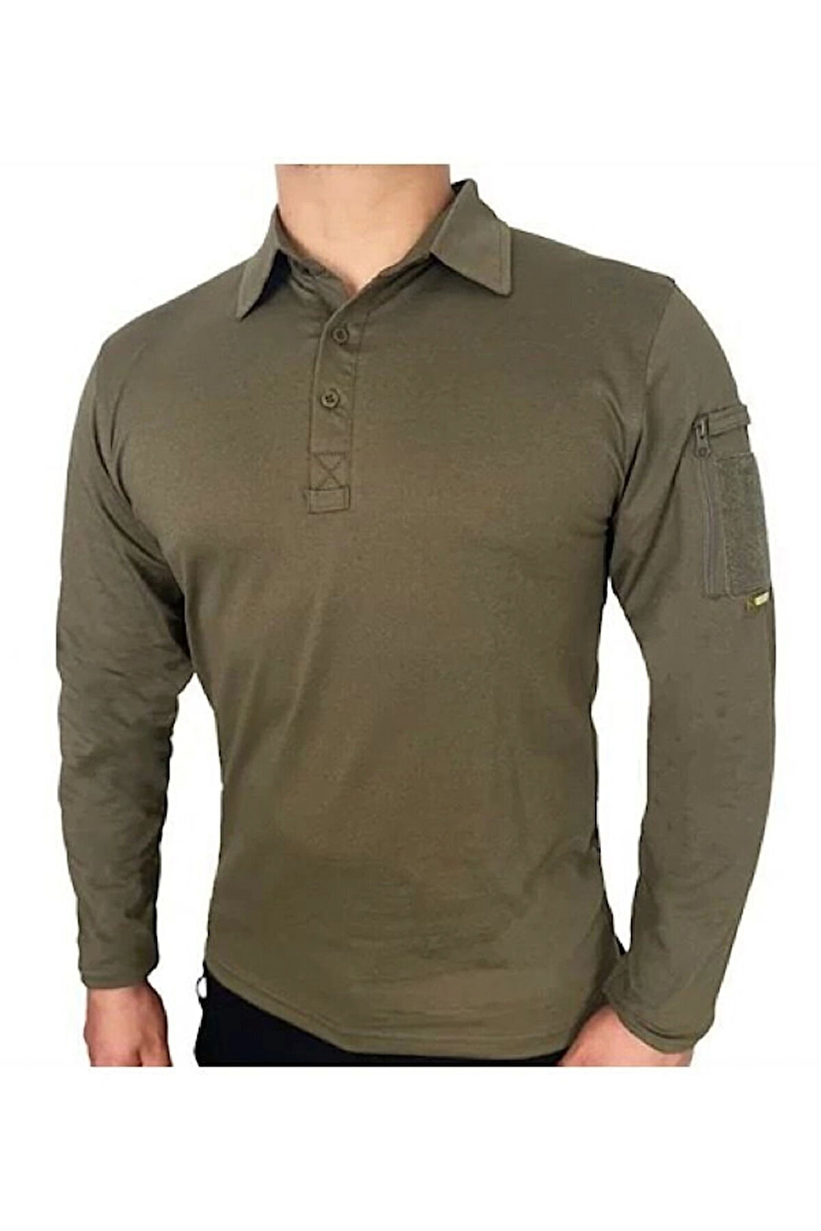 Kapan Polo Yaka 2 Cepli Uzun Kollu Taktik T-Shirt Haki