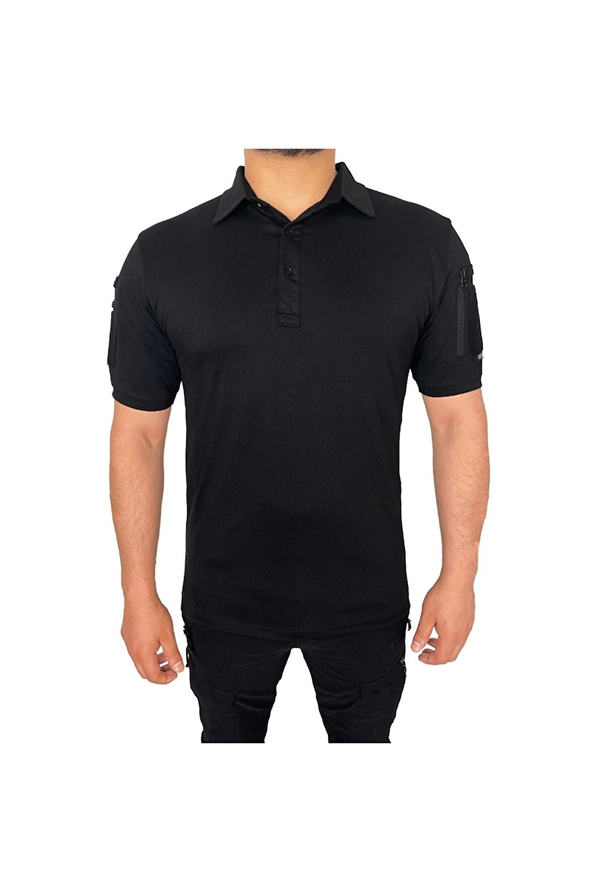 2 Cepli Polo Yaka Kısa Kollu Taktik T-Shirt Siyah