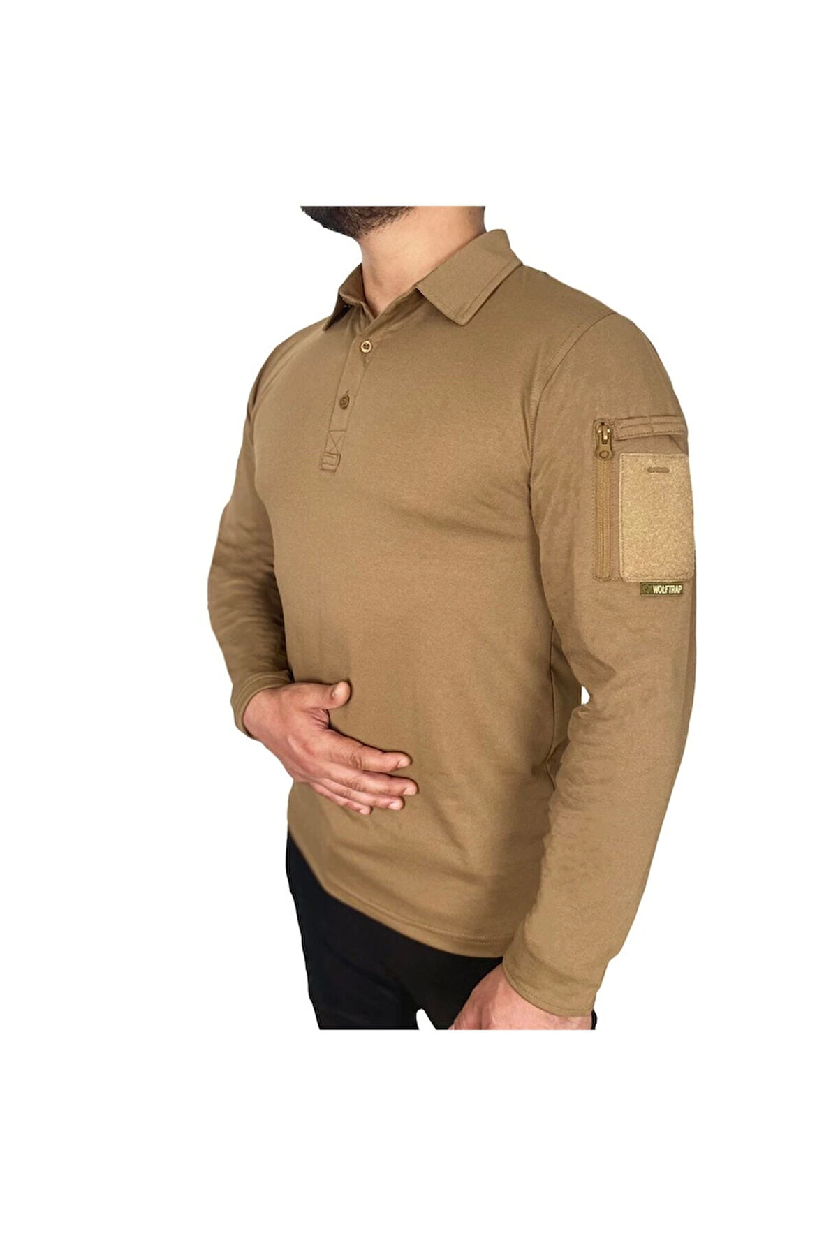 Polo Yaka 2 Cepli Uzun Kollu Taktik T-Shirt Bej