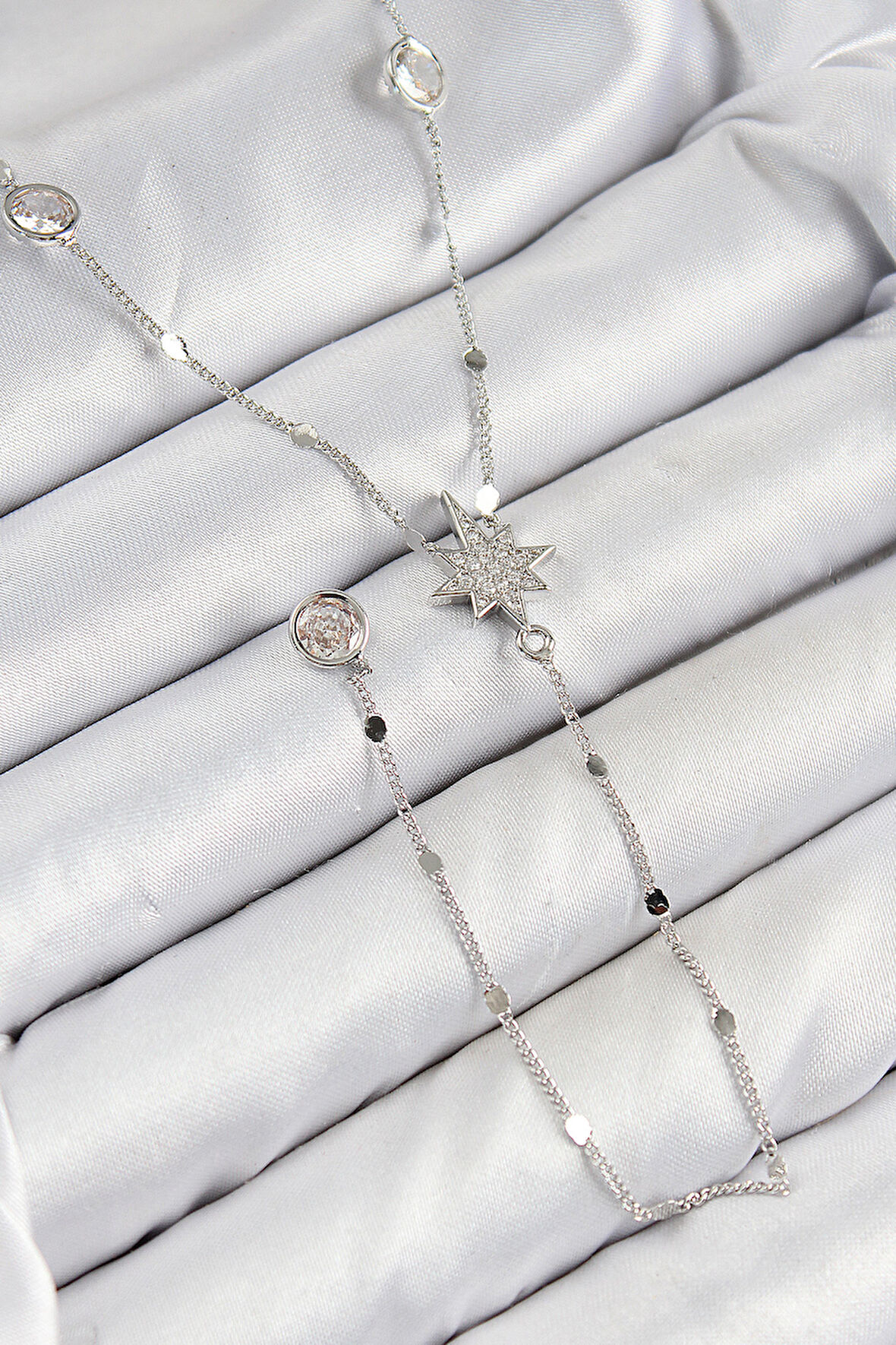 Pirinç Zirkon Taşlı Kutup Yıldızı Model Gümüş Renk Y Kolye