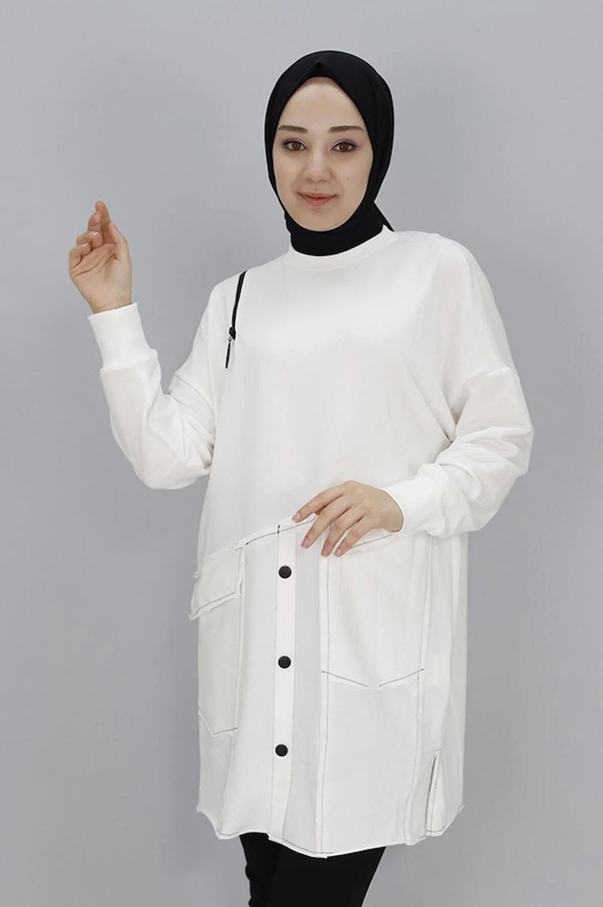 Puane Fermuar ve Cep Detaylı İki İplik Sweatshirt