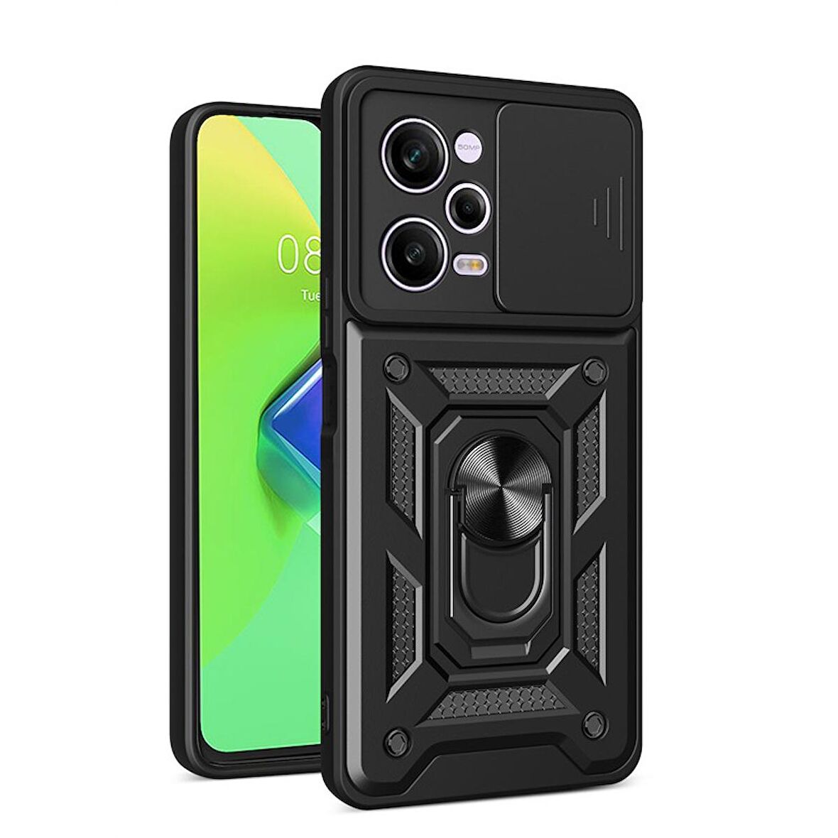 Gpack Xiaomi Redmi Note 12 5G Kılıf Sert Silikon Tank Aramid Sürgülü Vega Yüzüklü