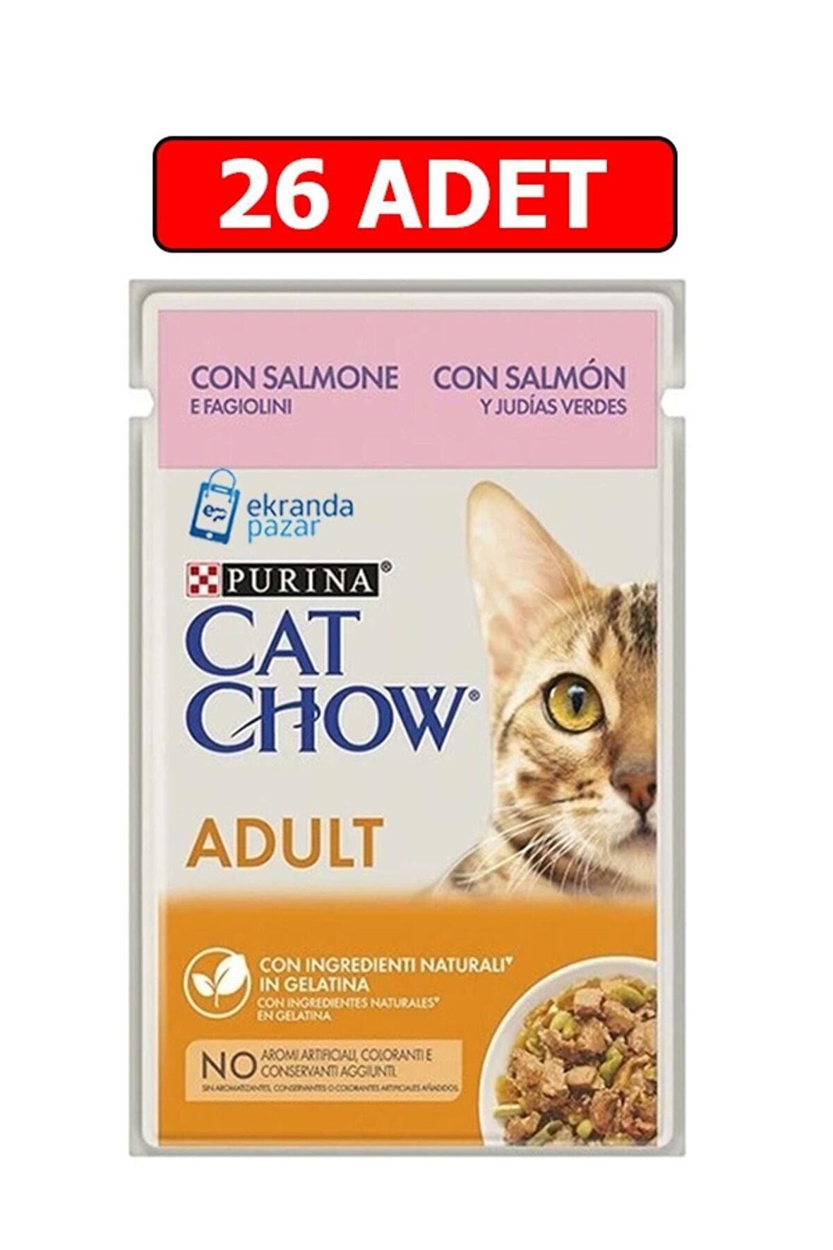 Purina Catchow Adult Somon Ve Yeşil Fasulyeli Kedi Islak Maması 85gr 26 Adet Kedi Yaş Mama Pouch