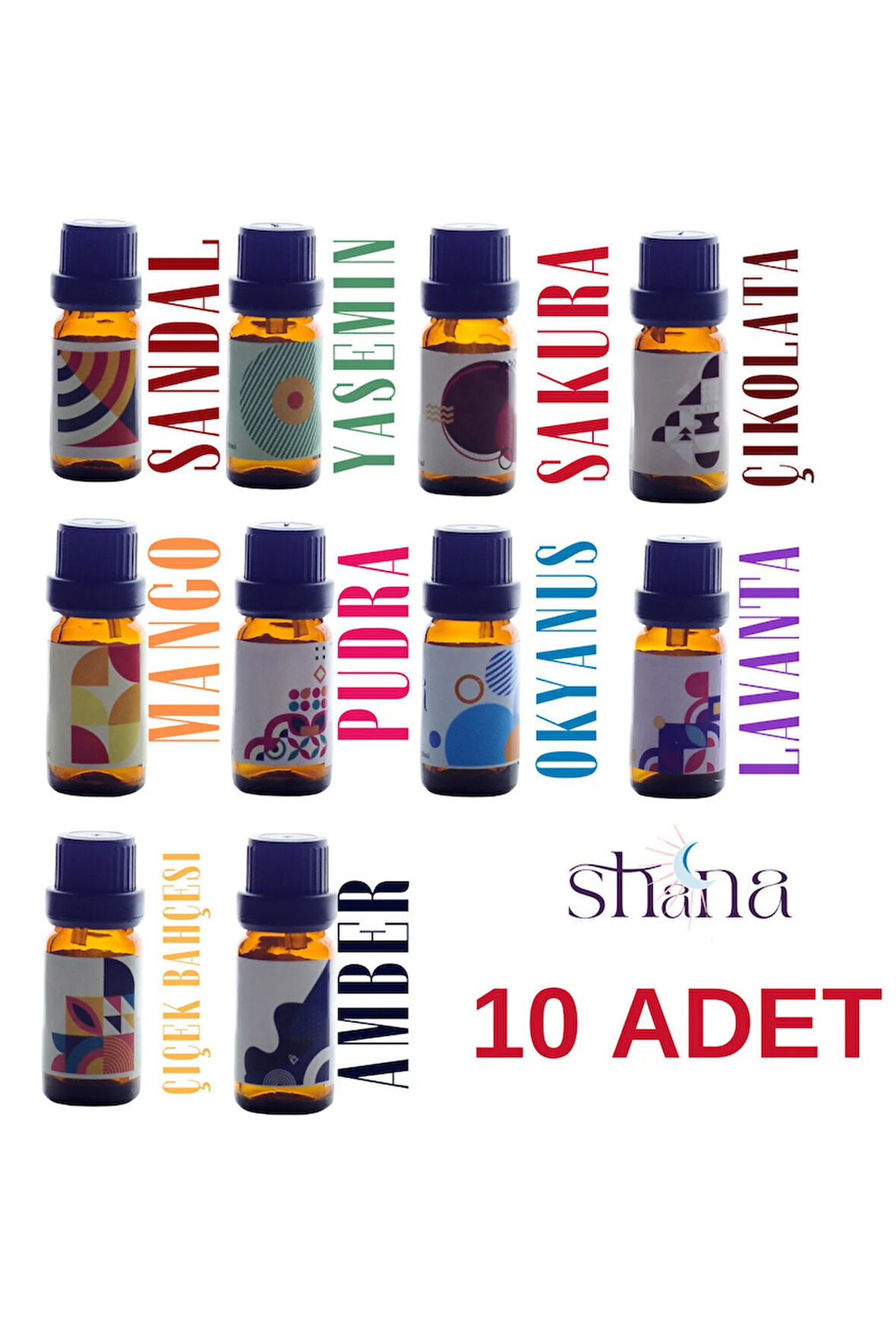 10'lu Karışık Esansiyel Uçucu Yağ, Buhurdanlık Yağı, Difüzör Esansı, Oda Kokusu 10ml