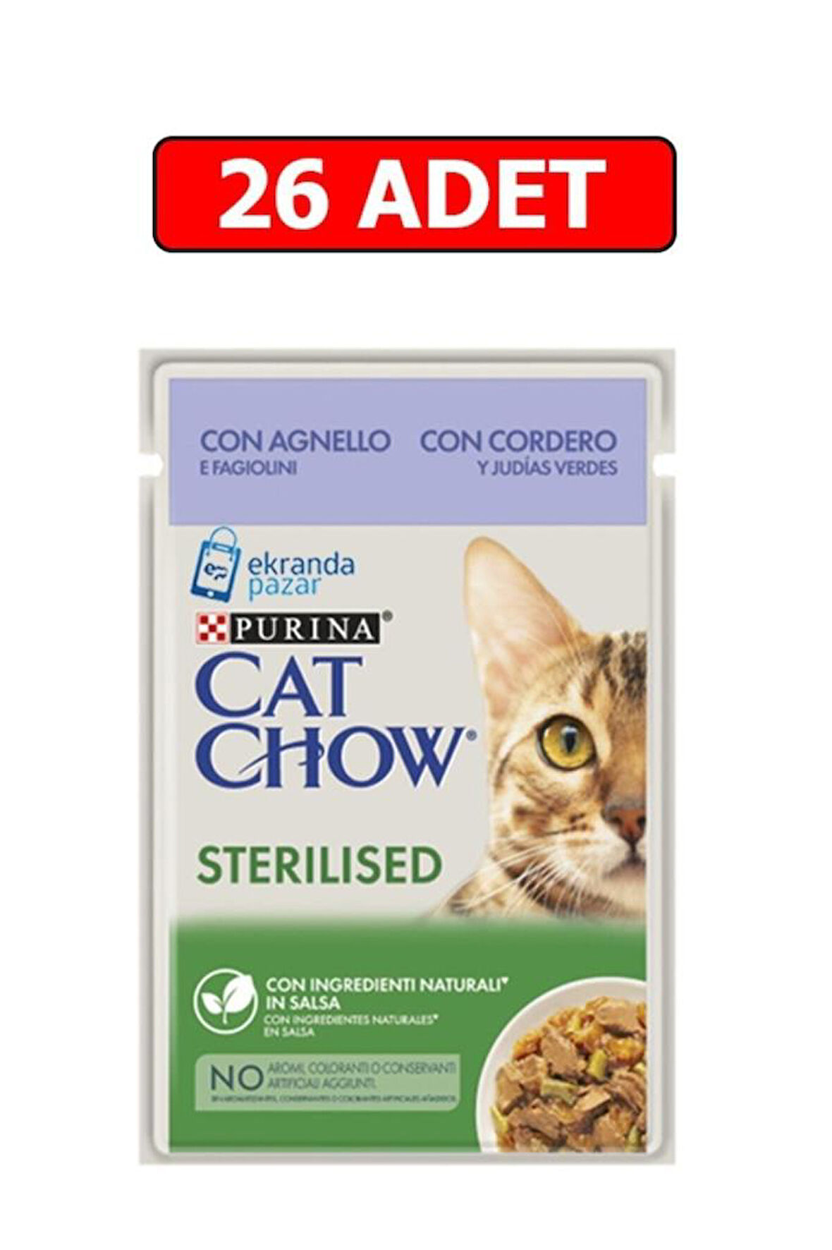 Cat Chow Cat Chow Sterilised Kuzu Etli Ve Yeşil Fasulyeli Kısırlaştırılmış Kedi Yaş Maması 85gr 26 Adet Pouch