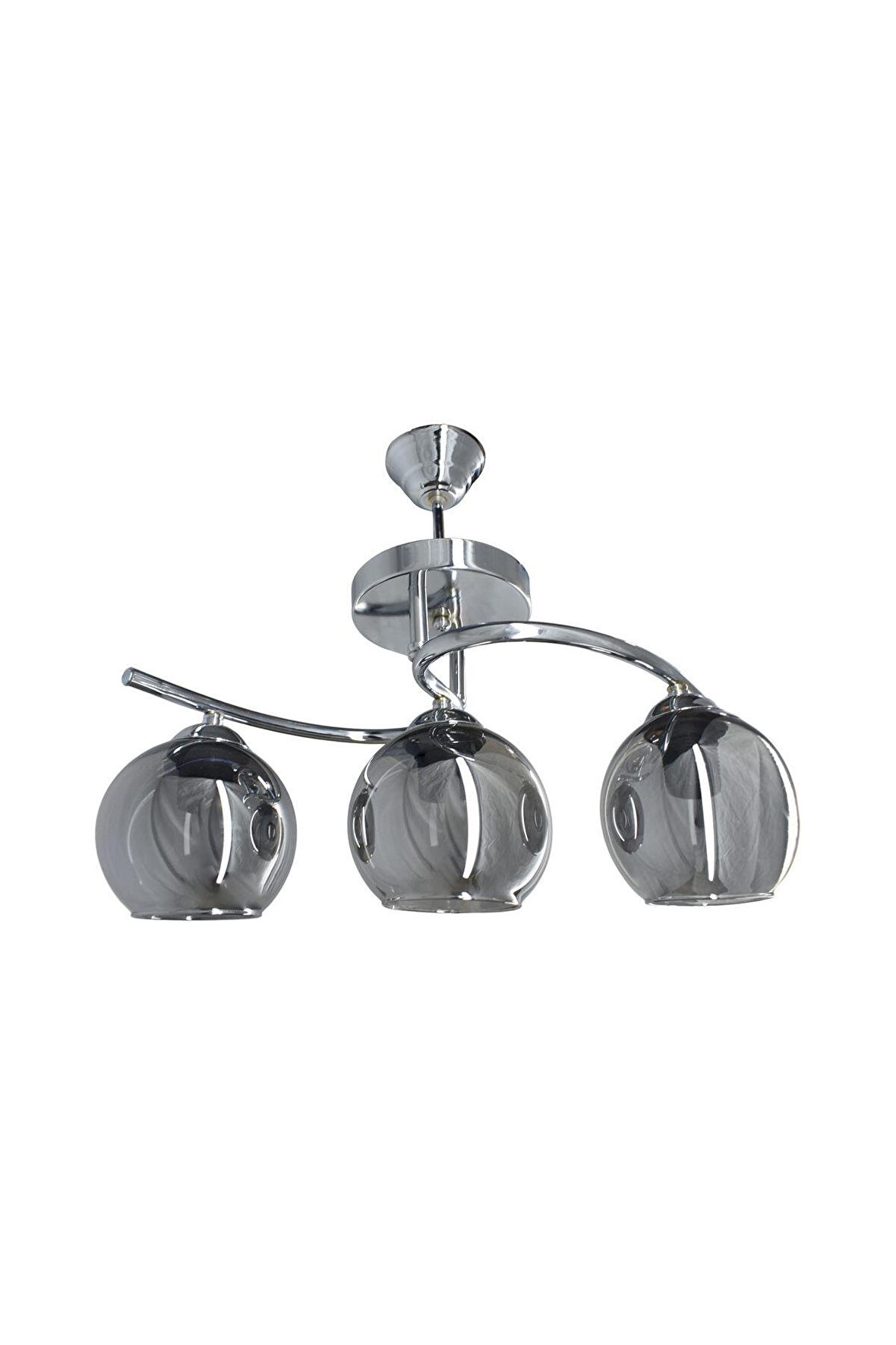 Fuji Krom 3'lü Füme Camlı Avize | Kaliteli Modern Metal Avize