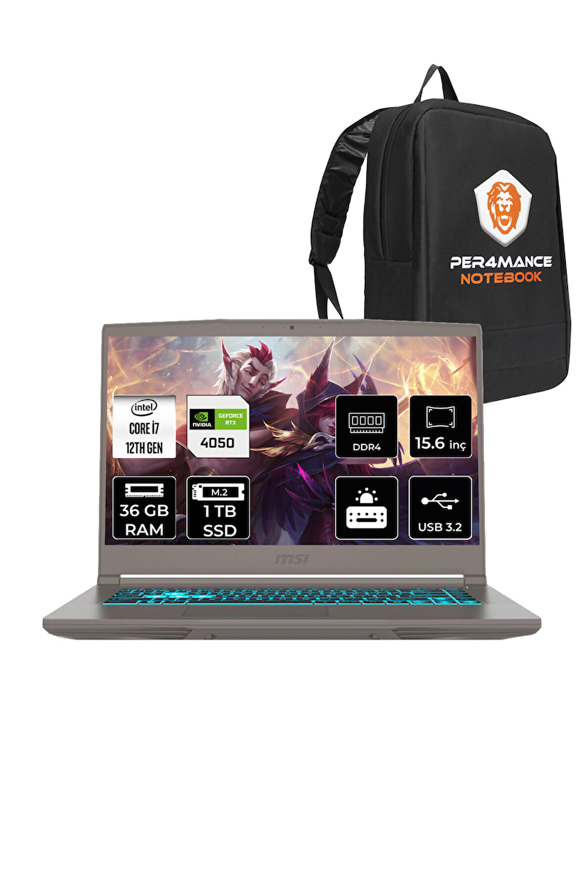 MSI Thin 15 i7 12650H 36GB 1TB SSD RTX4050/6GB 15.6" FHD 144HZ FDOS B12VE92TR & PER4 ÇANTA