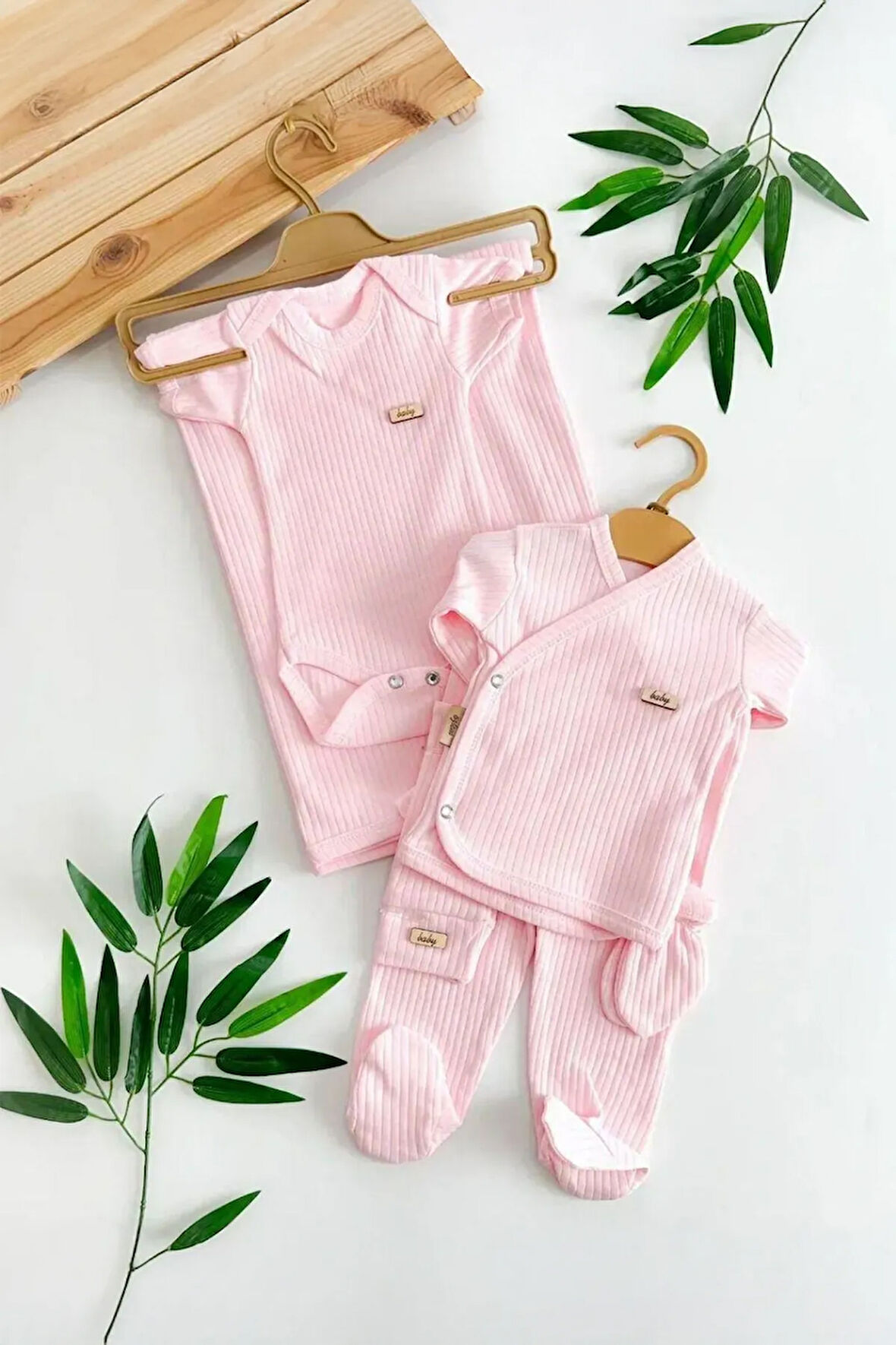 %100 Pamuklu Pembe Raporlu 7 Parça Yenidoğan Bebek Zıbın Takımı