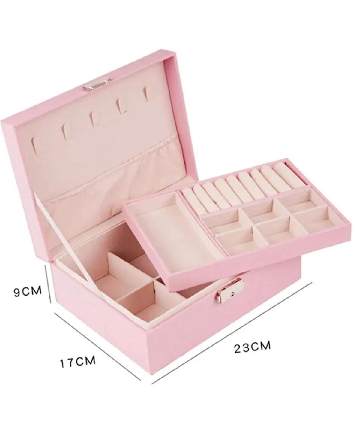 3 Bölmeli Lüx Mücevher Düzenleyici Takı Kutusu Yüzük Kolye Küpe Bileklik Organizeri MK-26 PEMBE