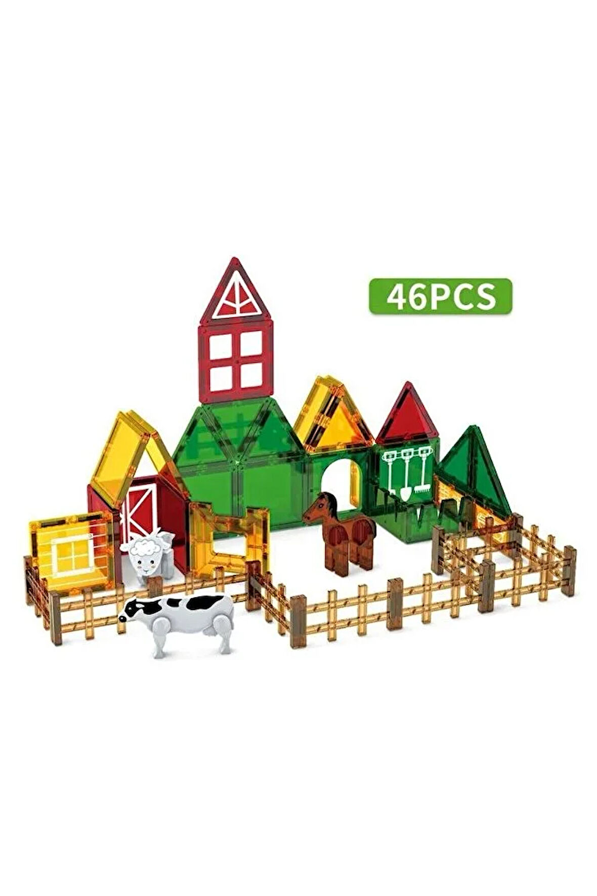 Manyetik Yapı Blokları 46 Parça Çocuklar İçin Eğitici Oyuncak Manyetik Karo Oyun Seti Çiftlik Temalı
