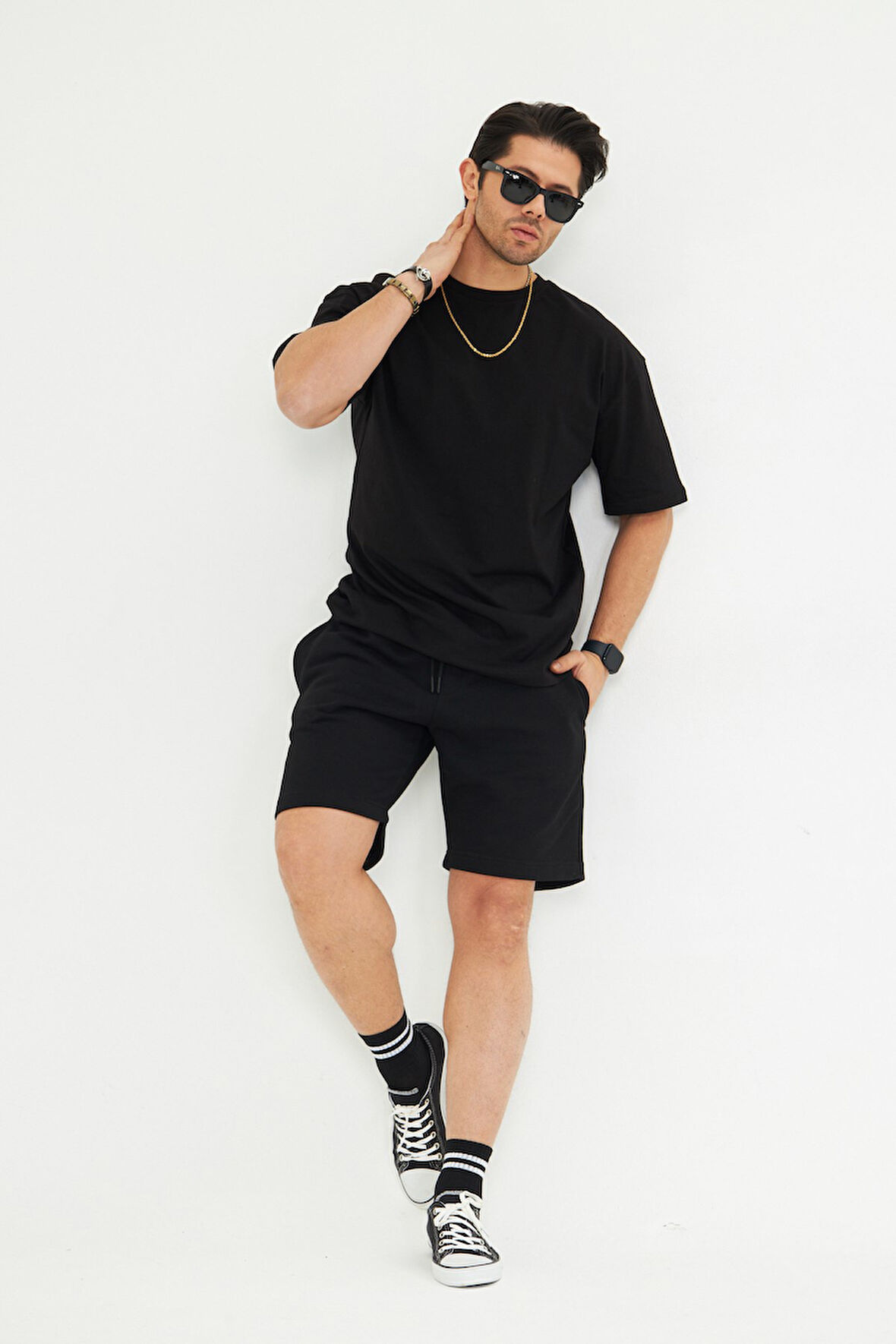 Erkek Pamuklu Basic Oversize  Bisiklet Yaka Kısa Kollu Tişört