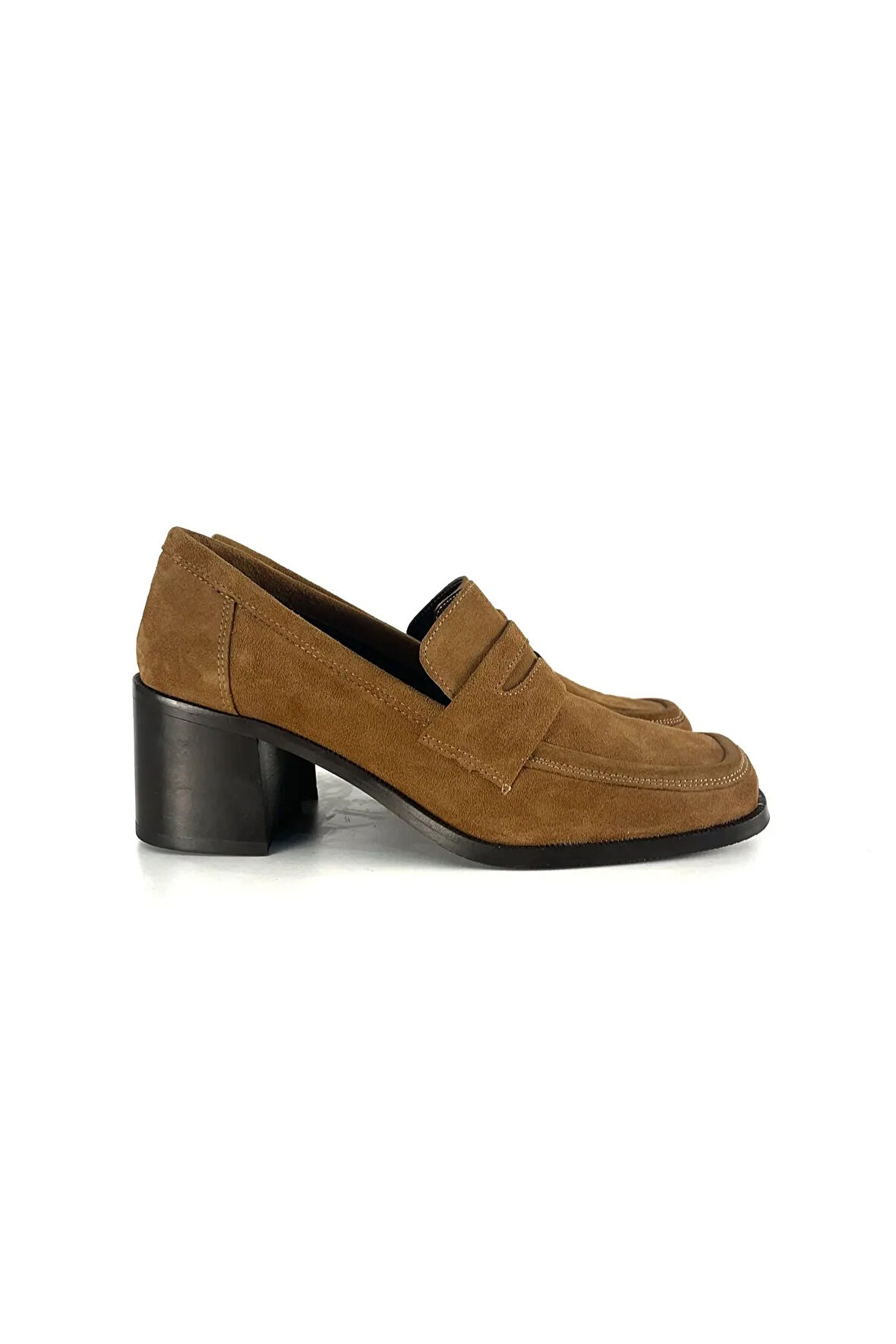HAKİKİ DERİ KADIN TOPUKLU LOAFER TABA SÜET